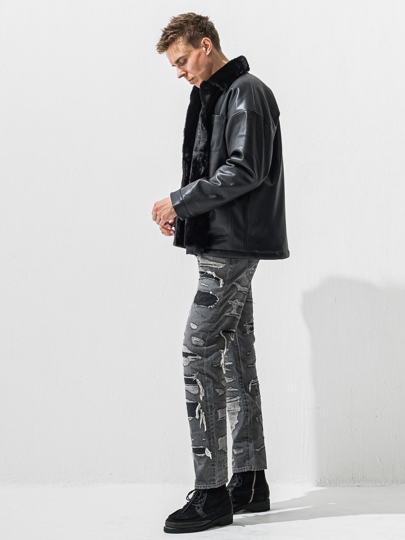 【予約品 9月6日(日) 締切】SCOTT JEANS / ライトオンスヴィンテージジーンズ / ブラック スペシャルクラッシュ