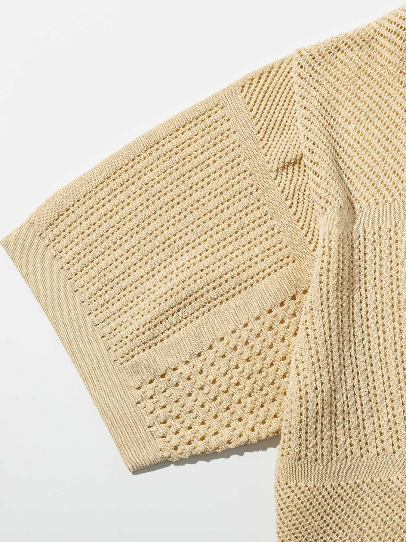 ブロックメッシュニットオープンカラーシャツ / ホワイト