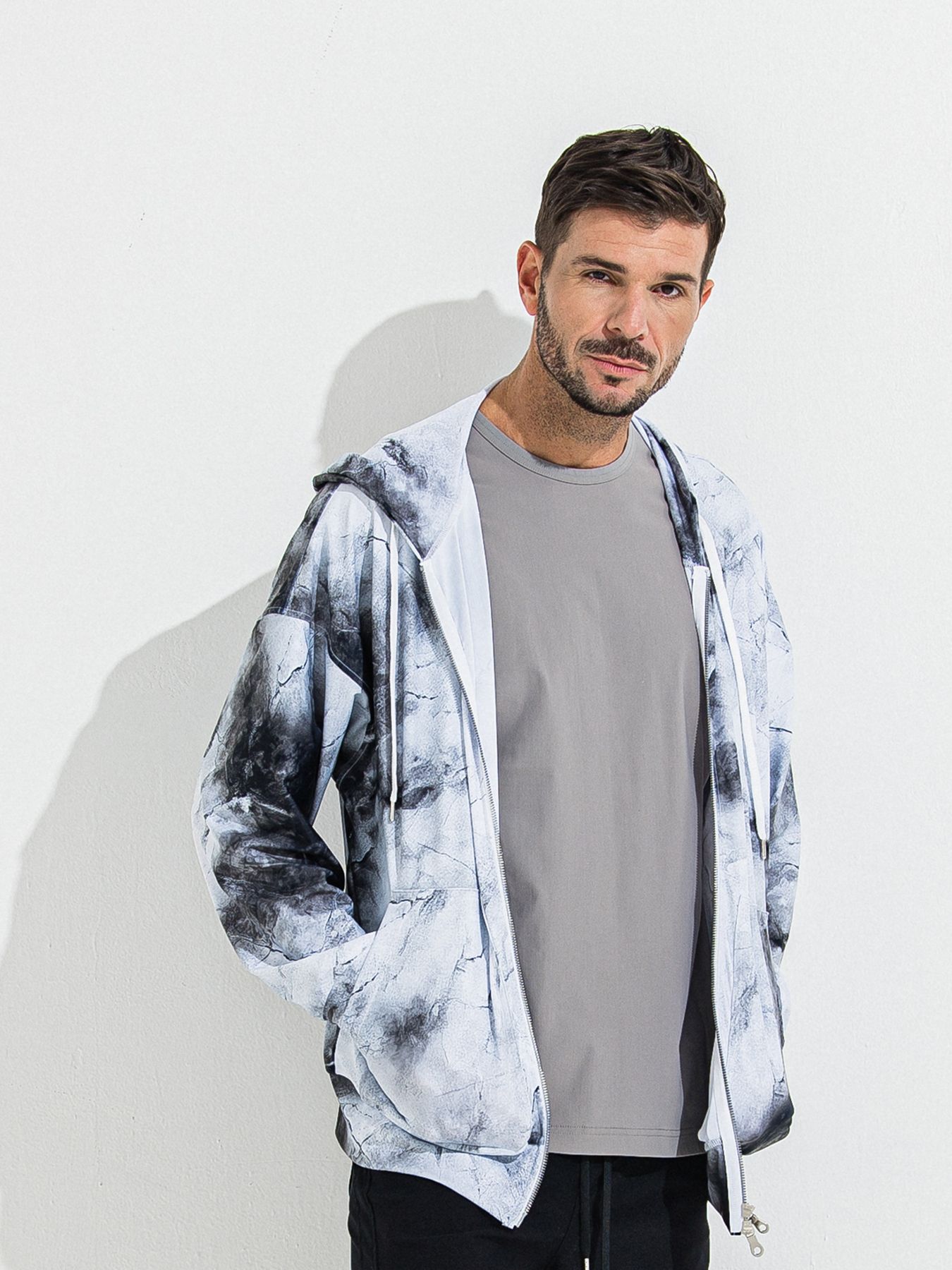 【予約品】RASH OVER ZIPUP HOODIE / ラッシュガード オーバーサイズジップアップパーカー / マーブルホワイト