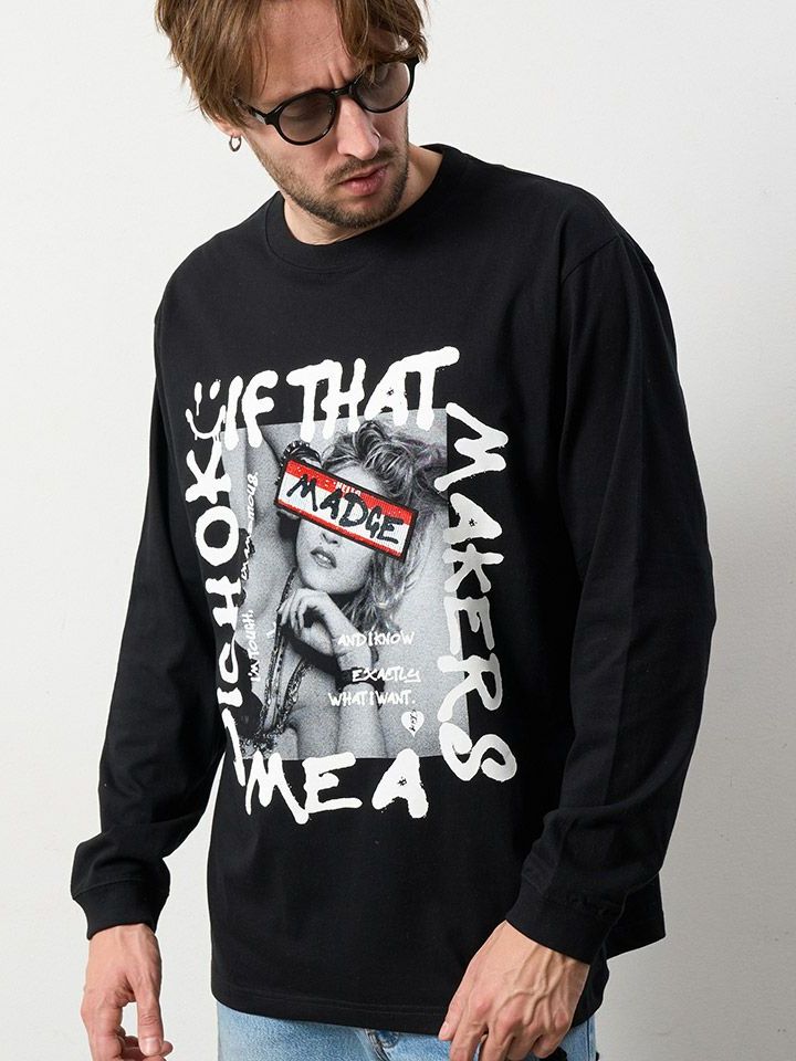 【予約品】 5.6ozコットン天竺 MADGEシークインLS Tシャツ / ブラック 【STUD MUFFIN(スタッドマフィン)】