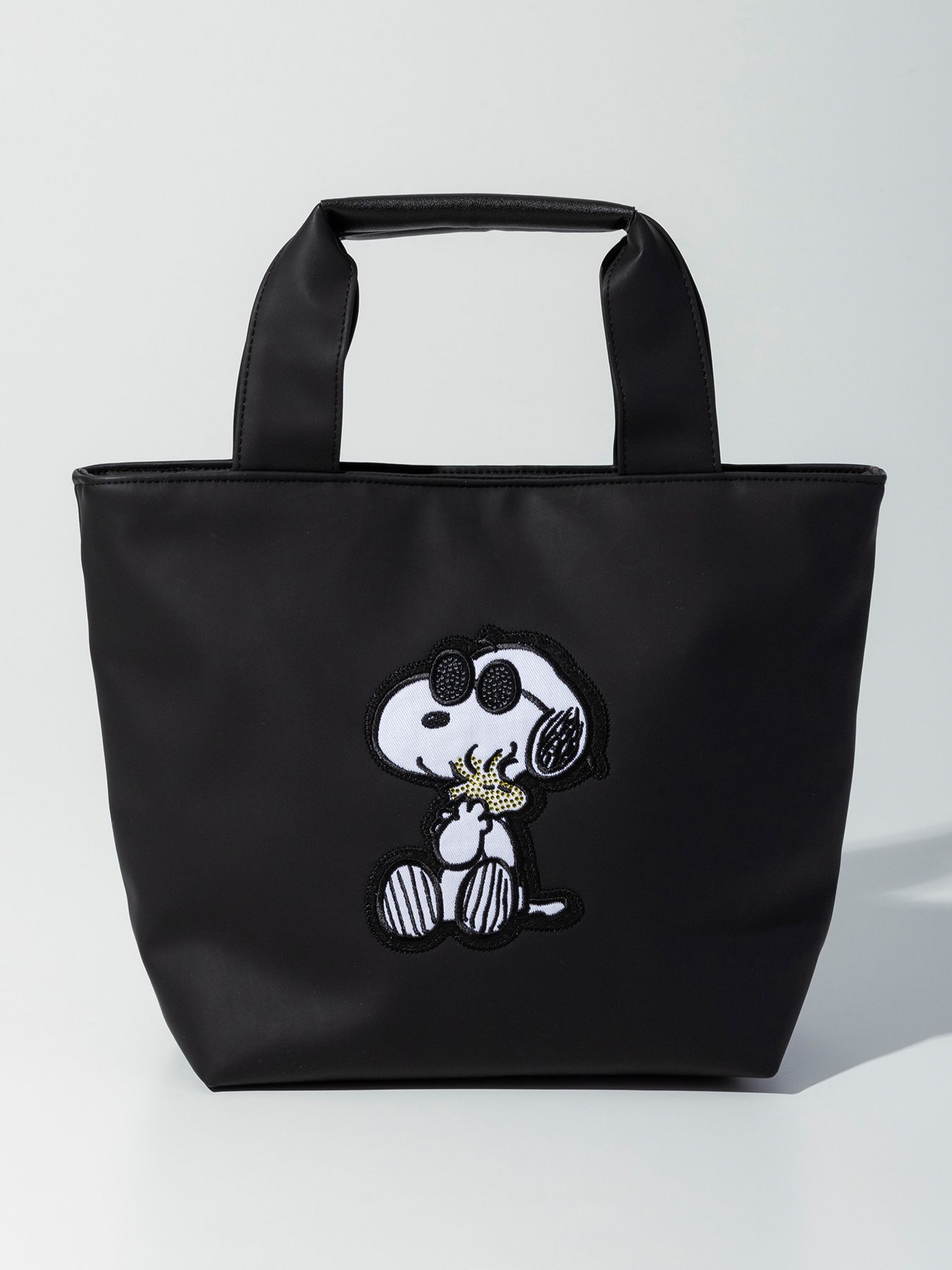 《スヌーピー コラボ》ラインストーン SNOOPY & WOODSTOCK ミニトートバック / ブラック【PEANUTS × 1PIU1UGUALE3 RELAX】