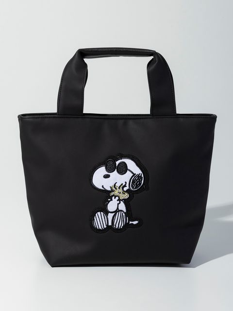 《スヌーピー コラボ》ラインストーン SNOOPY & WOODSTOCK ミニトートバック / ブラック【PEANUTS × 1PIU1UGUALE3 RELAX】