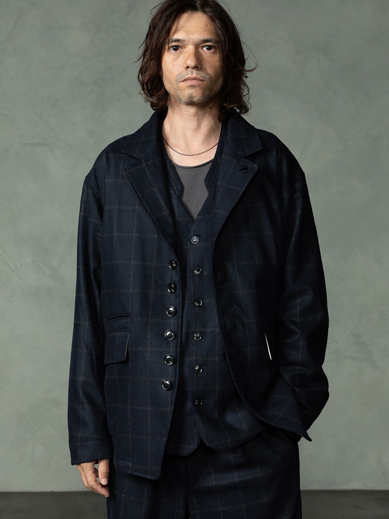 【予約品 7月5日(日) 締切】PEAK-JACKET windowpane / ウィンドーペイン ウールジャケット / ネイビーチェック