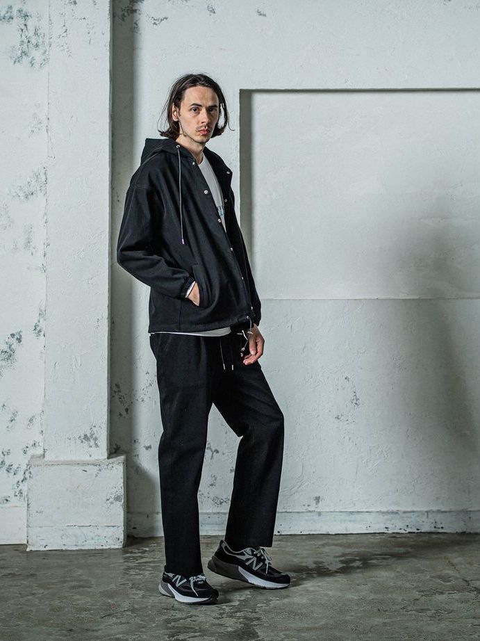 《予約11月17日19時締め》 DENIM JERSEY  coach hoodie / ジャケットパーカー / ブラック