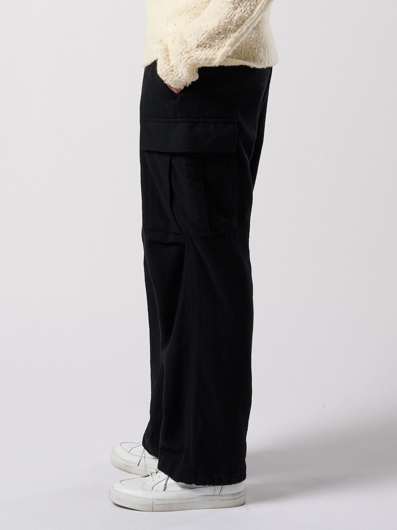【予約品 4月19日(日) 18時締切】natural blend wool easy cargo / ナチュラルブレンドウール イージーカーゴパンツ / ブラック