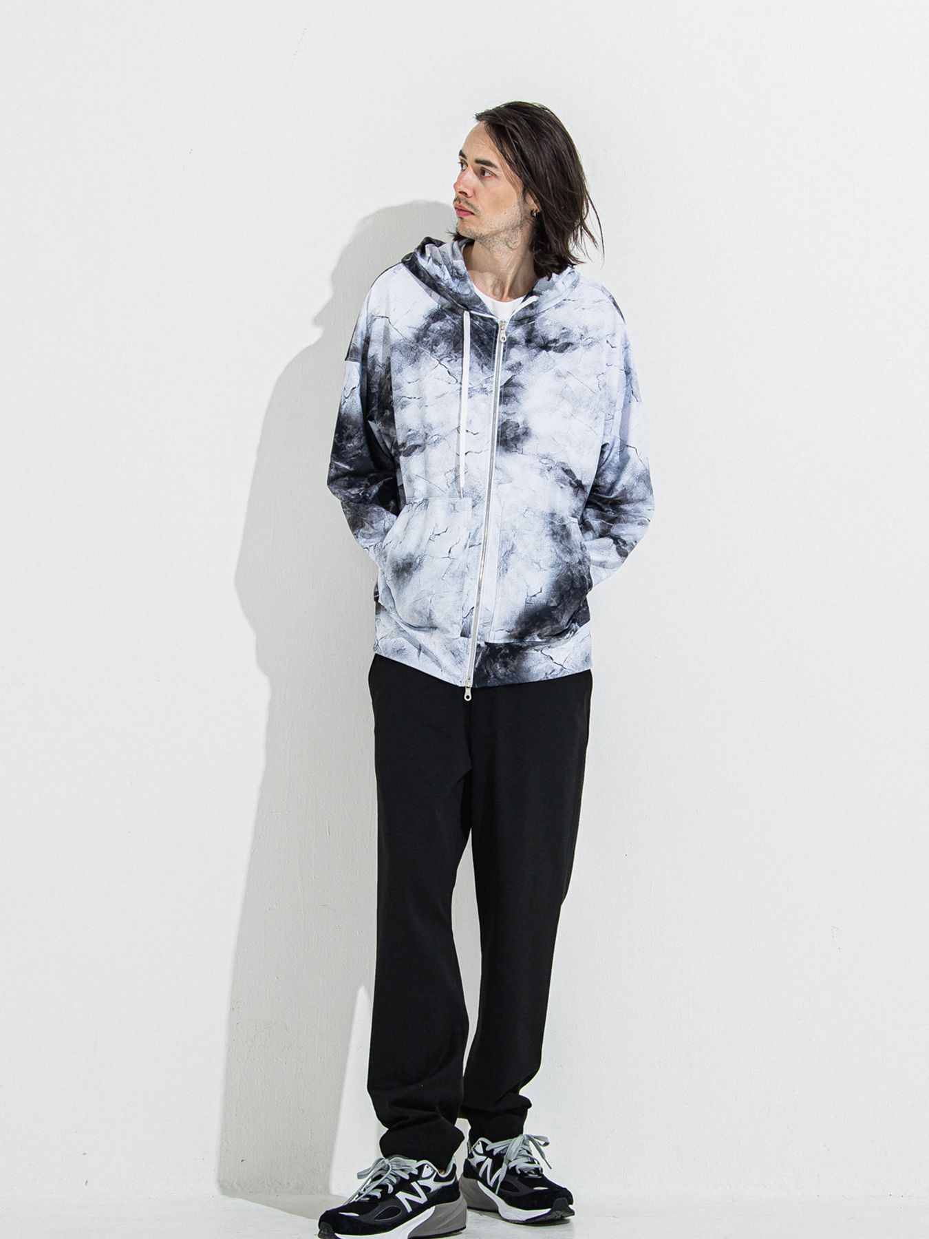 【予約品】RASH OVER ZIPUP HOODIE / ラッシュガード オーバーサイズジップアップパーカー / マーブルホワイト
