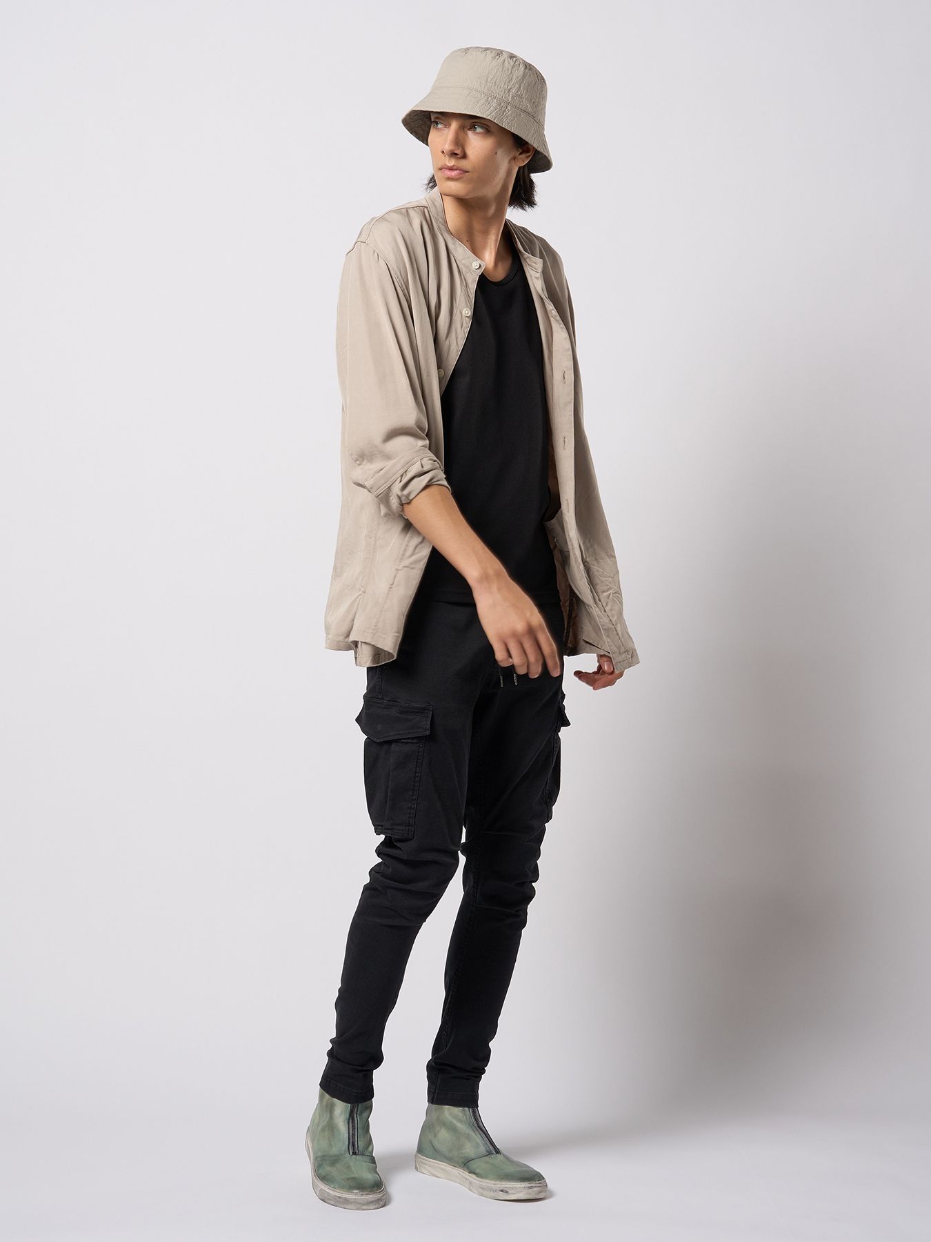 【予約品 9月23日(火) 締切】band collar shirt coat / バンドカラー シャツコート / グレージュ