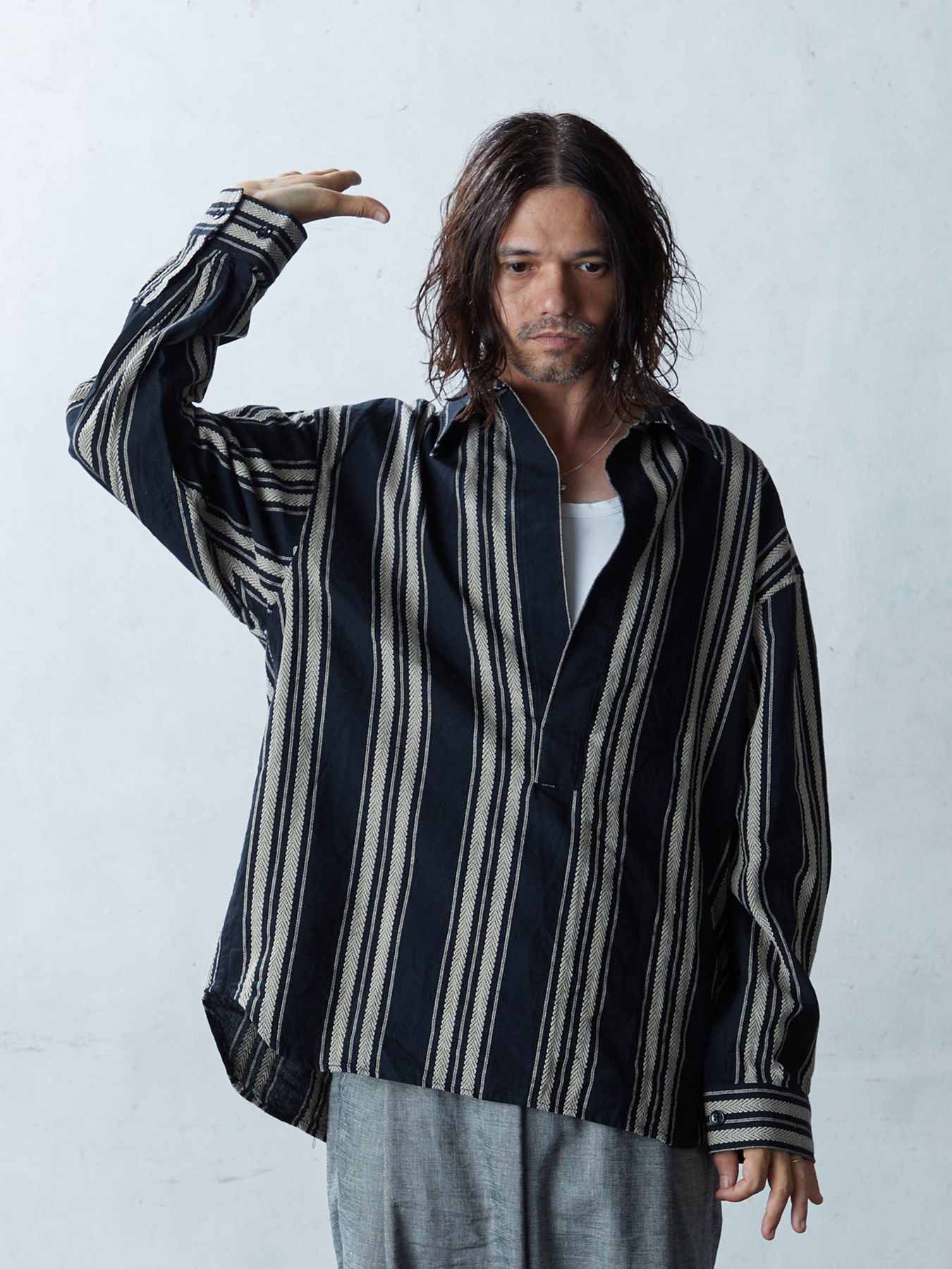 DOBBYSTRIPE SHIRTS / ミリタリーシャツ / ブラック