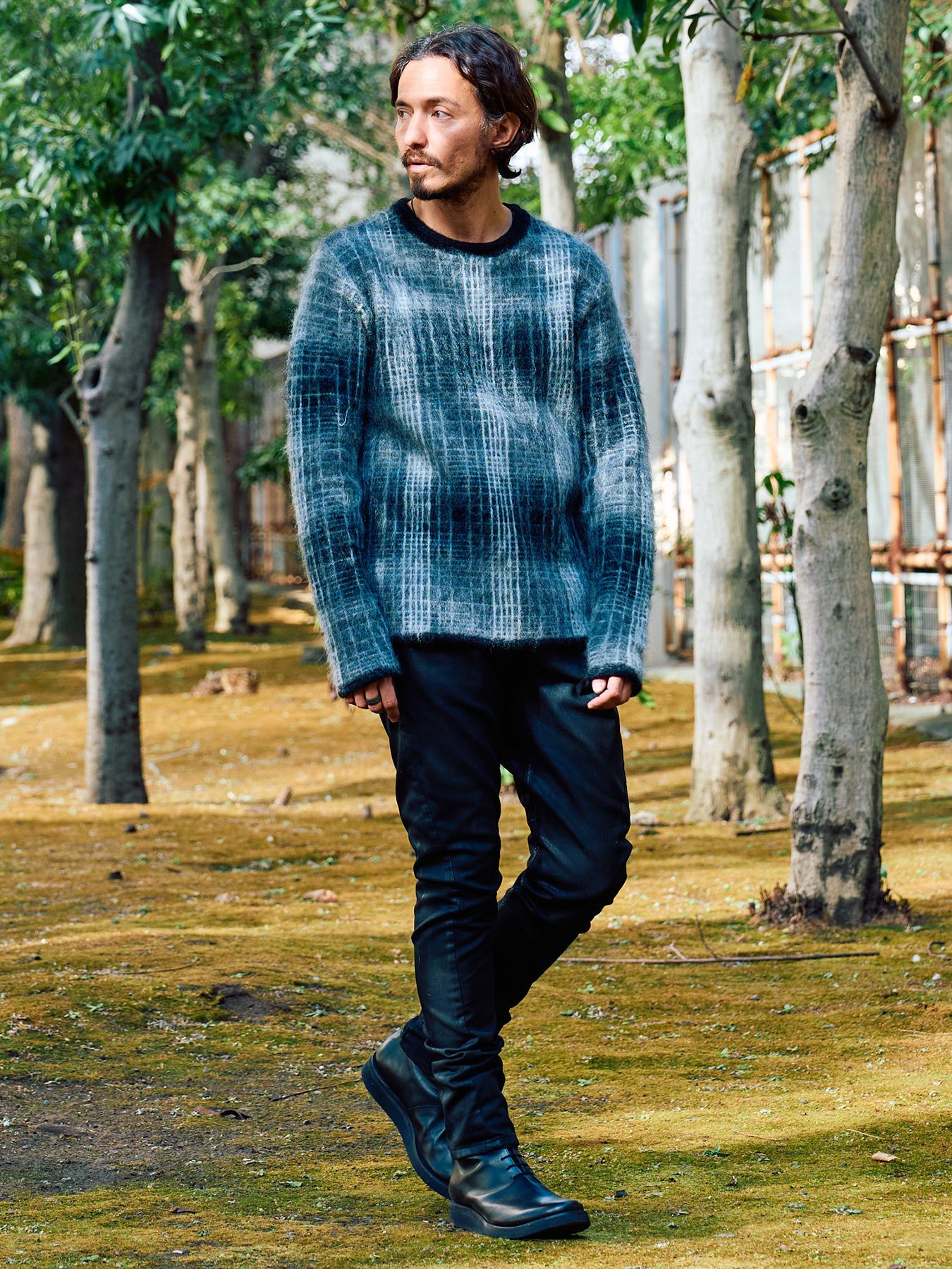 【予約品 】mohair shaggy knit crew / モヘアシャギーニット クルーネック / ブラックチェック
