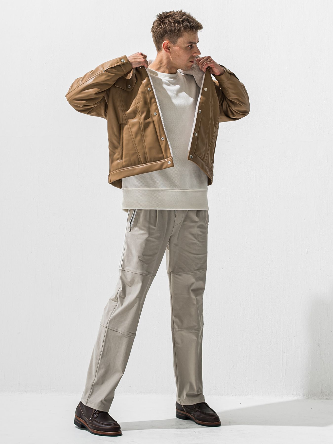 【予約品 9月6日(日) 締切】LEATHER FUR OVER G / レザー ファー オーバー Gジャン / ベージュ