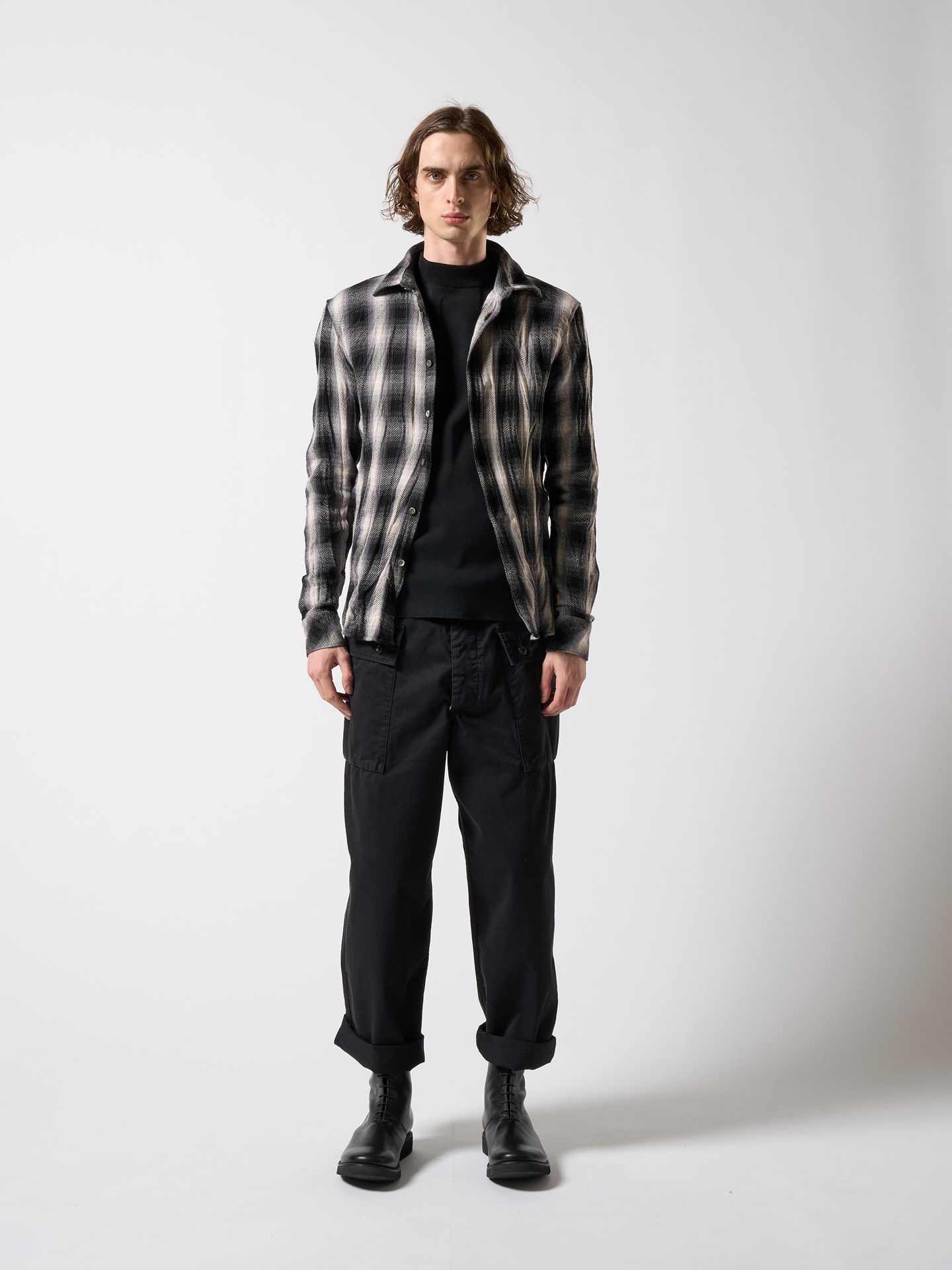 【予約品】 twist wrinkle check / シャツ / ブラック