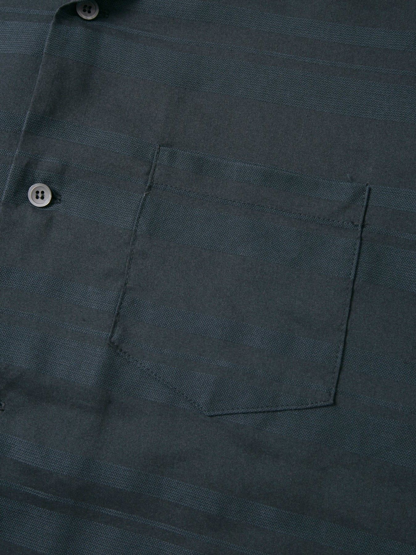 レーヨン コットンラミー ストライプ H/S 開襟シャツ  / Open Collar Shirt / ブラック 【STRUM】2024年2月入荷予定