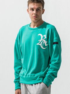 【予約品 9月6日(日) 締切】RC VELOURS FLEECE DROP TRAINER / RCレザーワッペン 裏起毛 ルーズトレーナー / ブルーグリーン