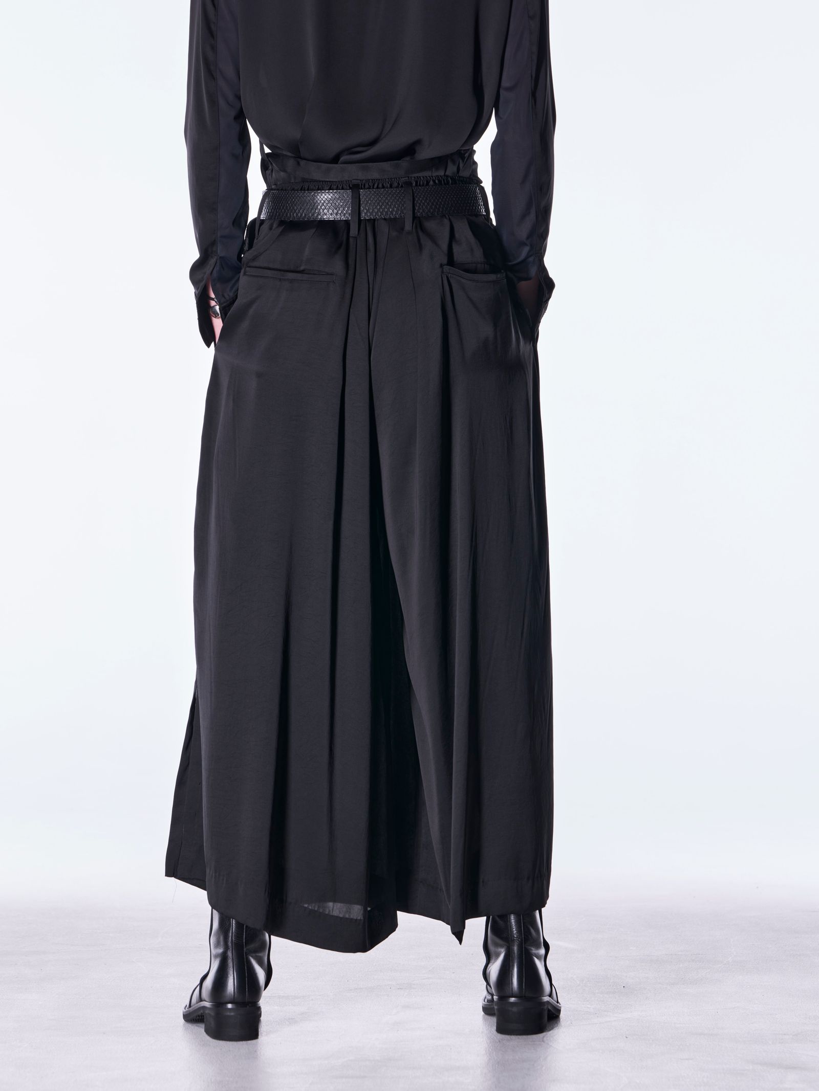 【予約品 6月29日(月) 締切】Vintage Satin Wide Tuck Slacks / ワイドタックスラックス / ブラック