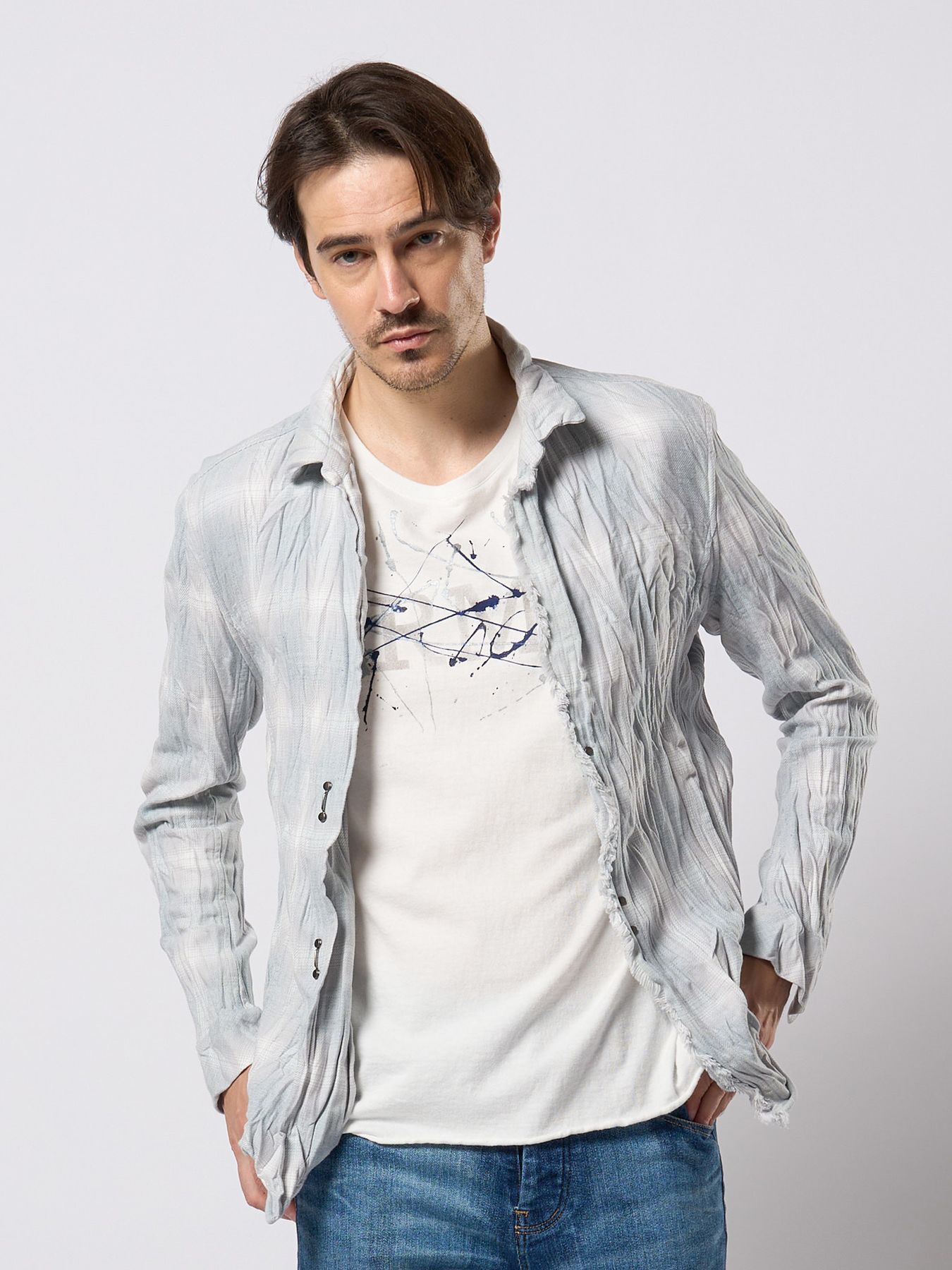 【予約品 9月23日(火) 締切】2-hook check / 2フック チェックシャツ / アイスグレー