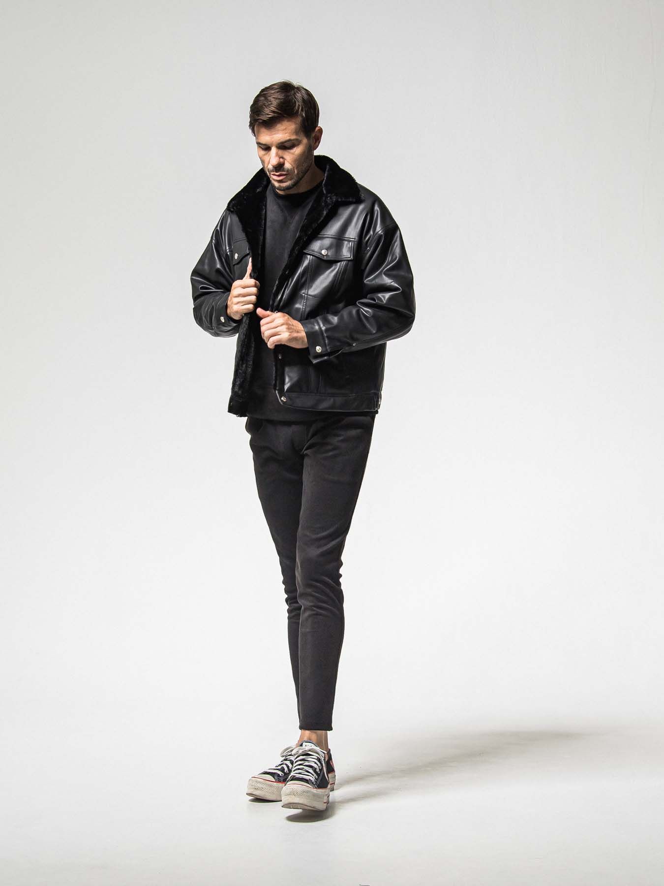 【予約品 8月31日(日) 締切】LEATHER FUR OVER G / レザーファーオーバーGジャケット / ブラック