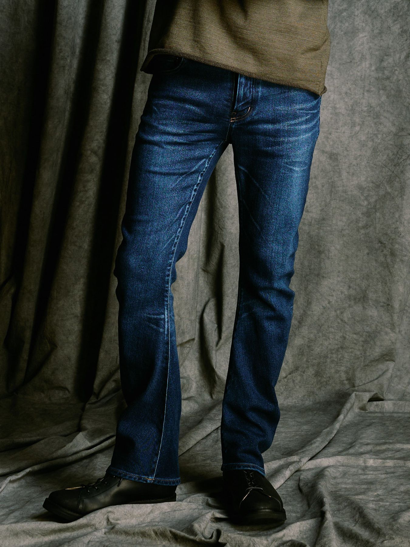 【予約品 4月19日(日) 18時締切】denim jersey 3D banana flare pants / デニムジャージー 3D バナナフレアパンツ / インディゴユーズド