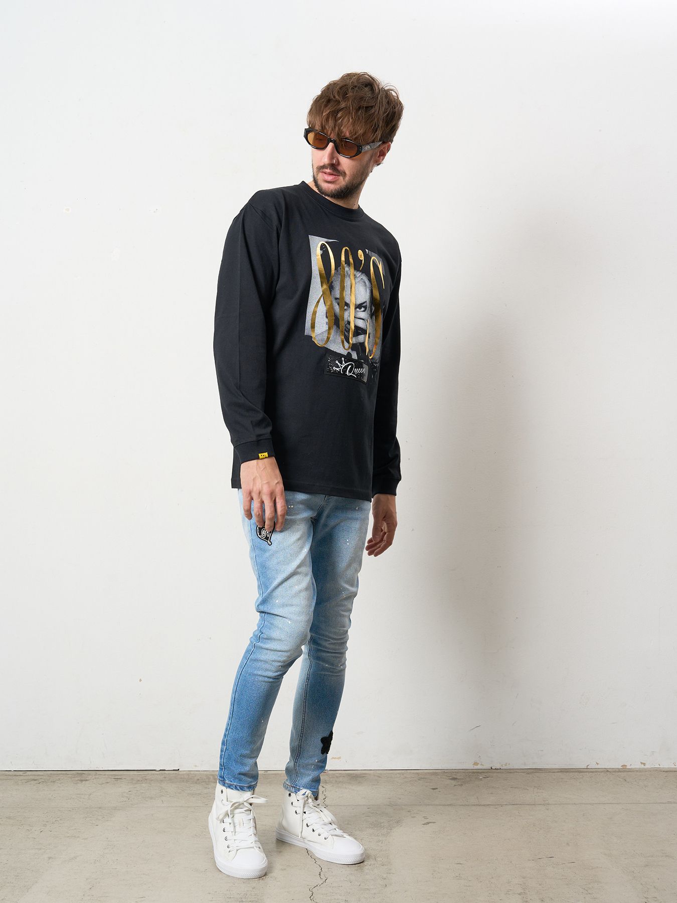 【予約品 5月8日(木) AM10時 締切】 5.6ozコットン天竺 80S QUEEN シークインLS Tシャツ / ブラック