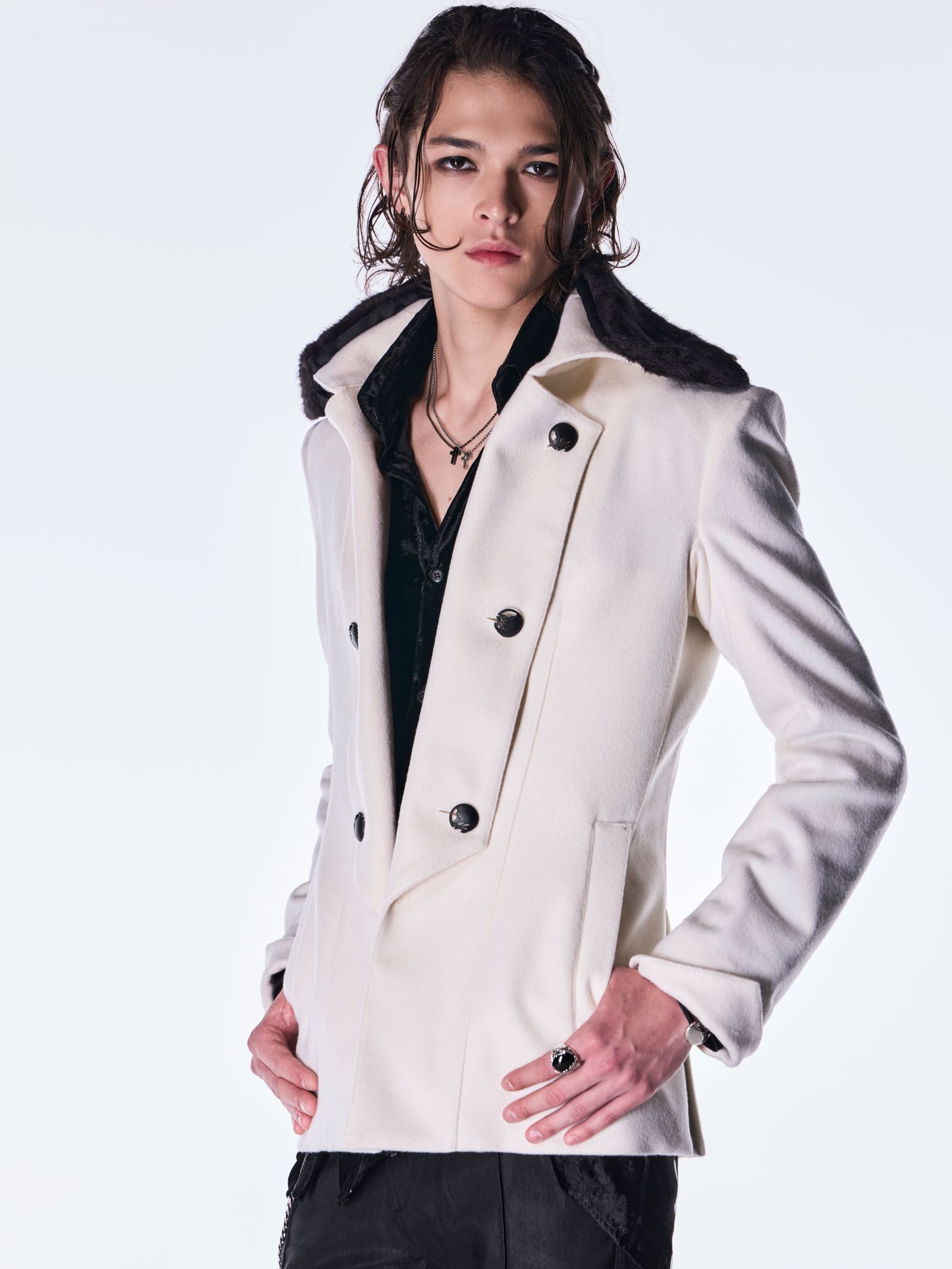 【予約品 6月29日(月) 締切】Beaver Fur Napoleon Jacket / ファー ナポレオンジャケット / ホワイト