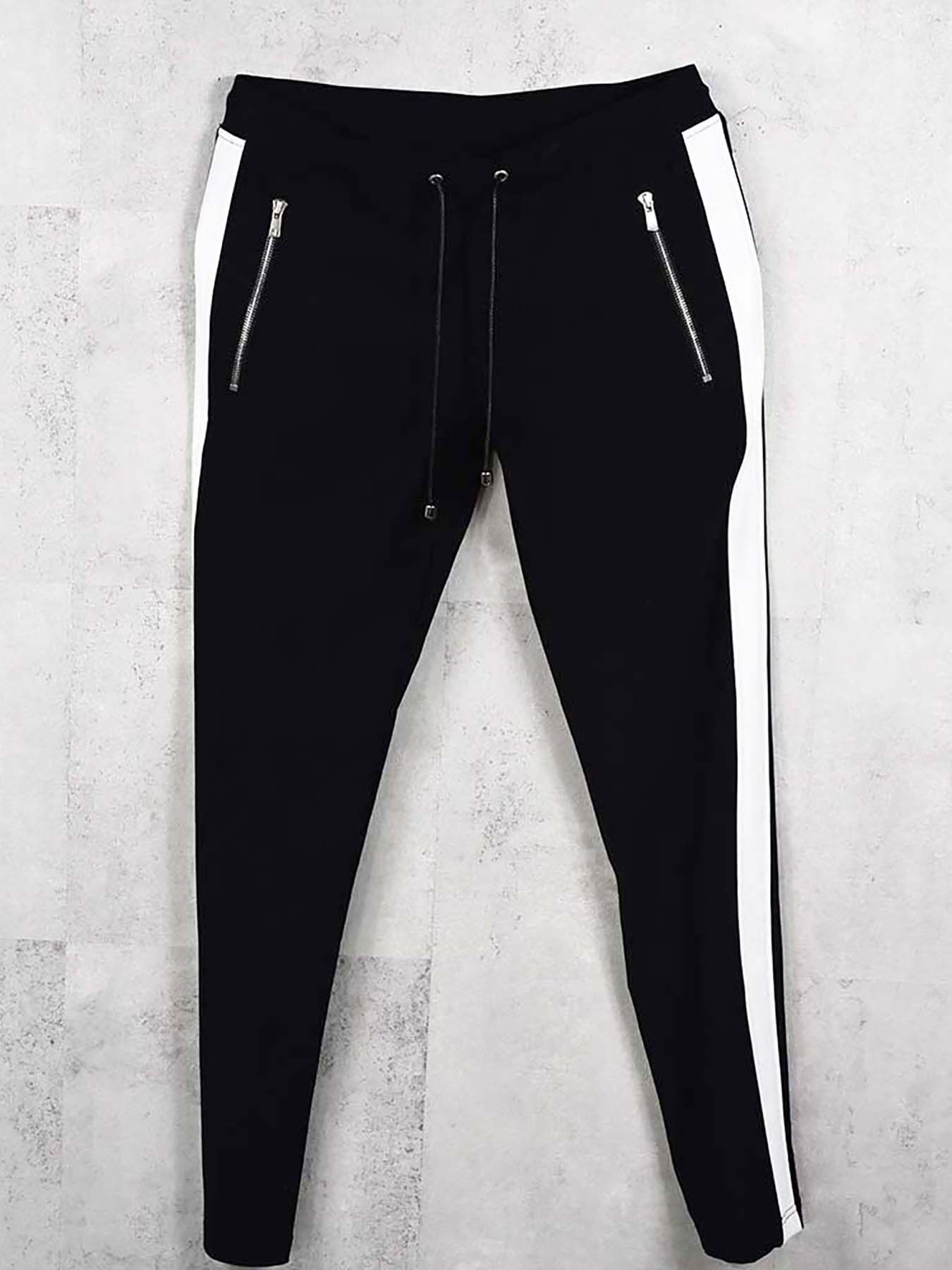 【予約品 8月31日(日) 締切】LEATHER LINE TRACK / レザーライン トラックパンツ / ブラック×ホワイト