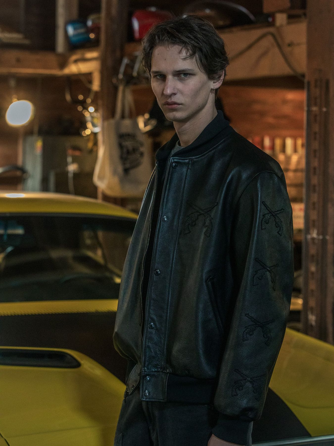 【予約品 3月9日(月) 18:00 締切】COW LEATHER RIB JKT / カウレザー スタジアム ジャンパー / ブラック