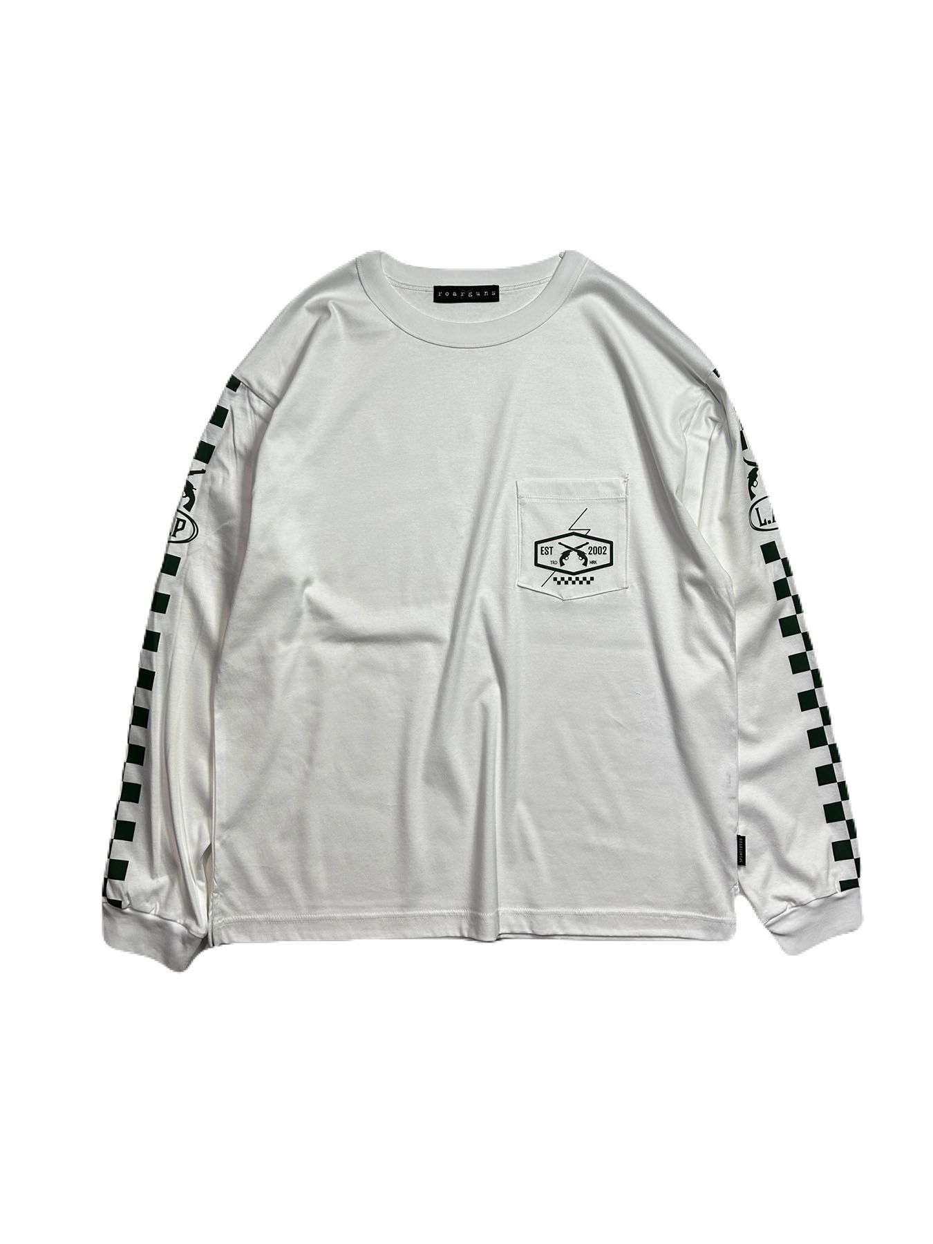 【予約品 8月10日(日) 締切 】CHECKER L/S T / チェッカー ロングスリーブ Tシャツ / ホワイト×グリーン