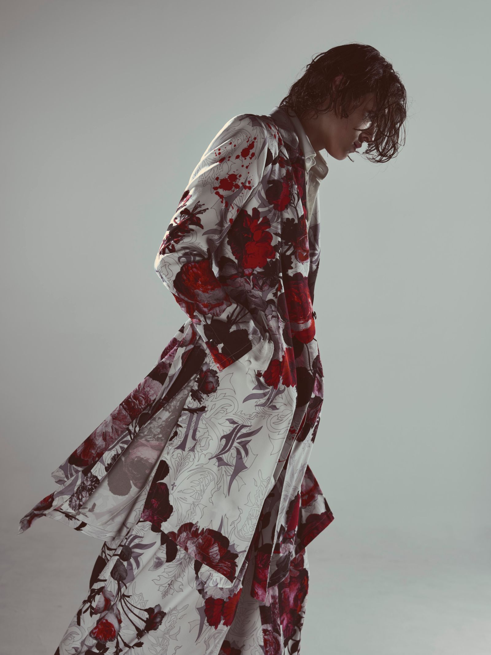 【予約品 6月29日(月) 締切】Goth Flora Suede Satin Wide Tuck Slacks / ワイドタックスラックス / ホワイト