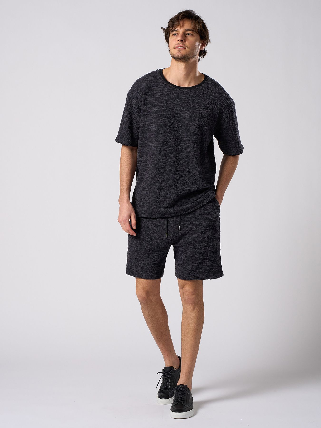 【予約品 1月25日(日) 締切】muta × wjk collection：knit jacquard relax S/S / ニットジャガード リラックスショートスリーブ / ブラック