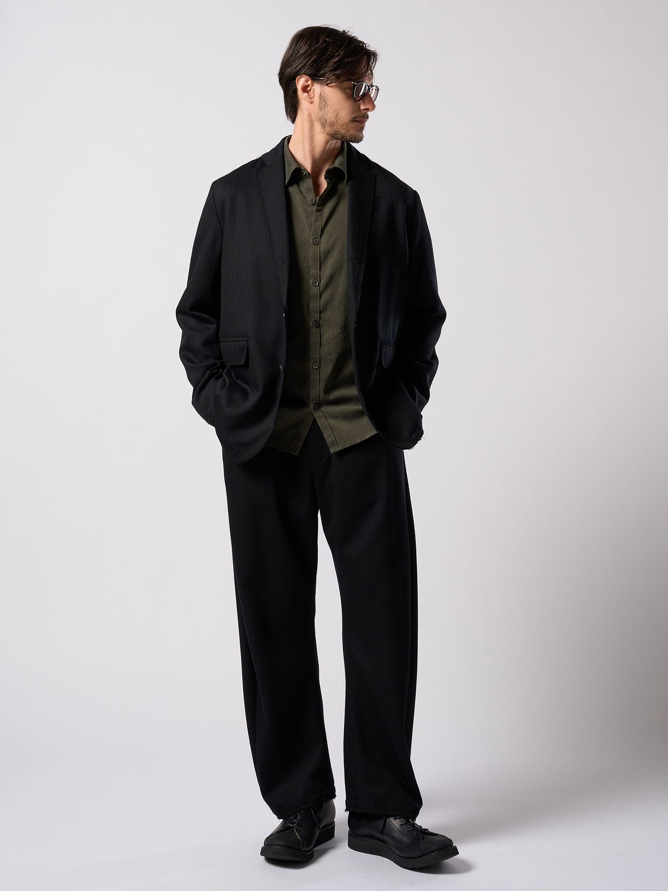 【予約品 4月19日(日) 18時締切】venetian stripe wide banana slacks / ヴェネツィアン ストライプ ワイドバナナスラックス / ブラック