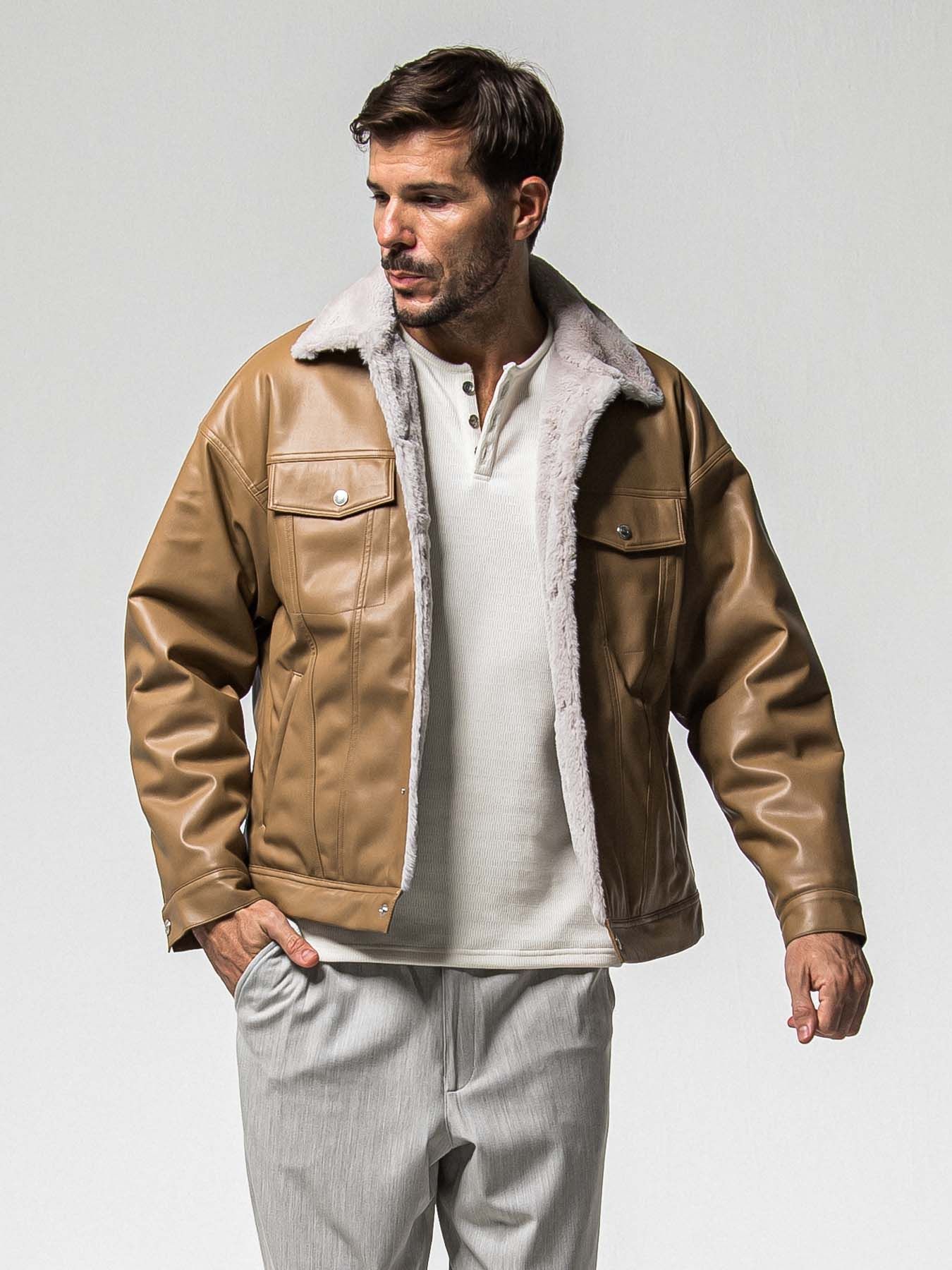 【予約品 8月31日(日) 締切】LEATHER FUR OVER G / レザーファーオーバーGジャケット / キャメル