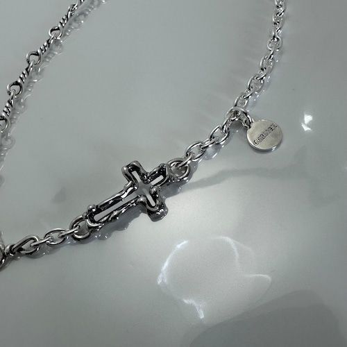 《受注生産》OPEN CROSS & TWIST CHAIN NECKLACE with PADLOCK pink silver / オープンクロス＆ツイストチェーンネックレス ウィズピンクシルバーパドロック 【GOD SIZE】 注文から3～5週間後