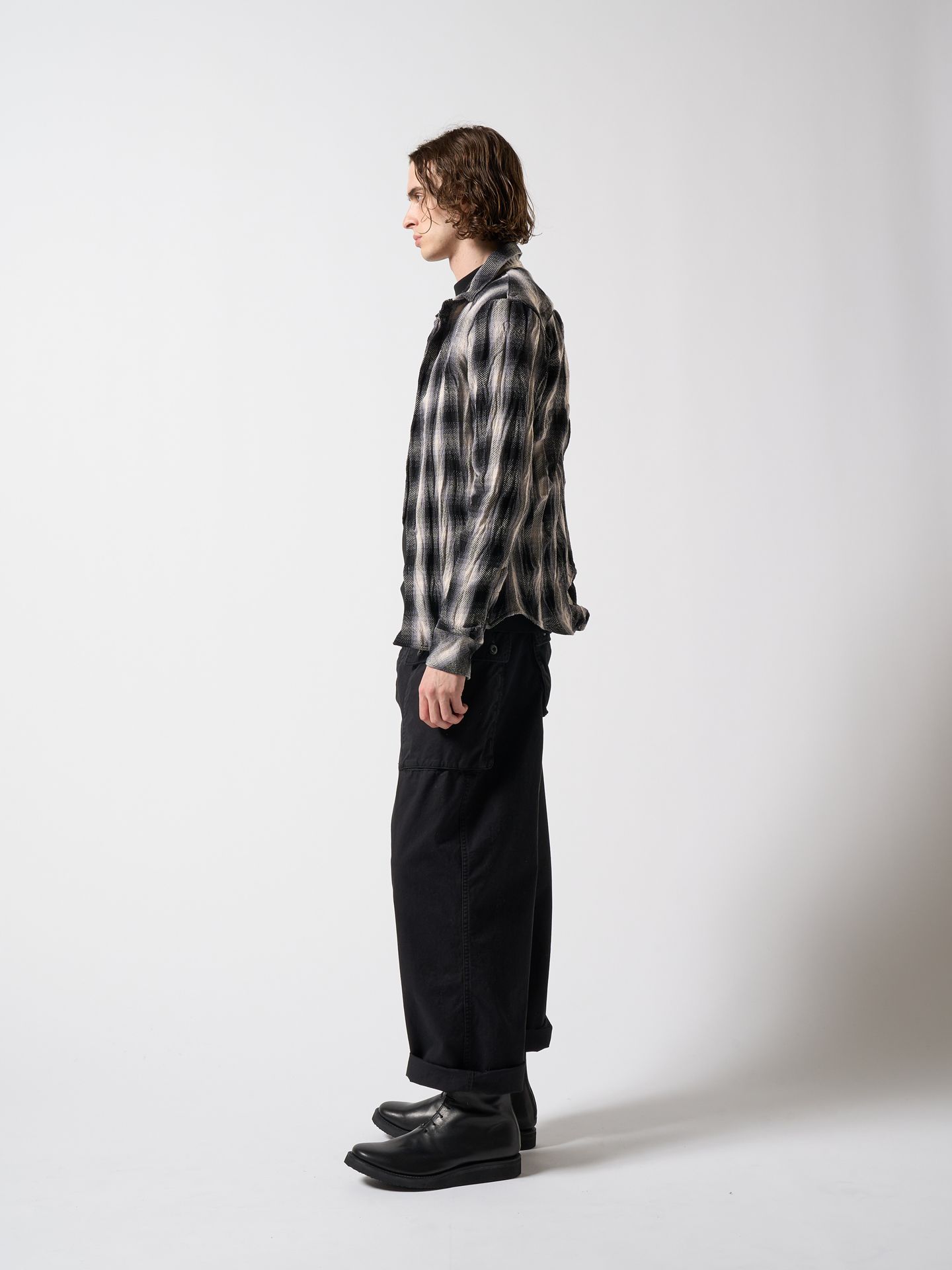 【予約品】 twist wrinkle check / シャツ / ブラック