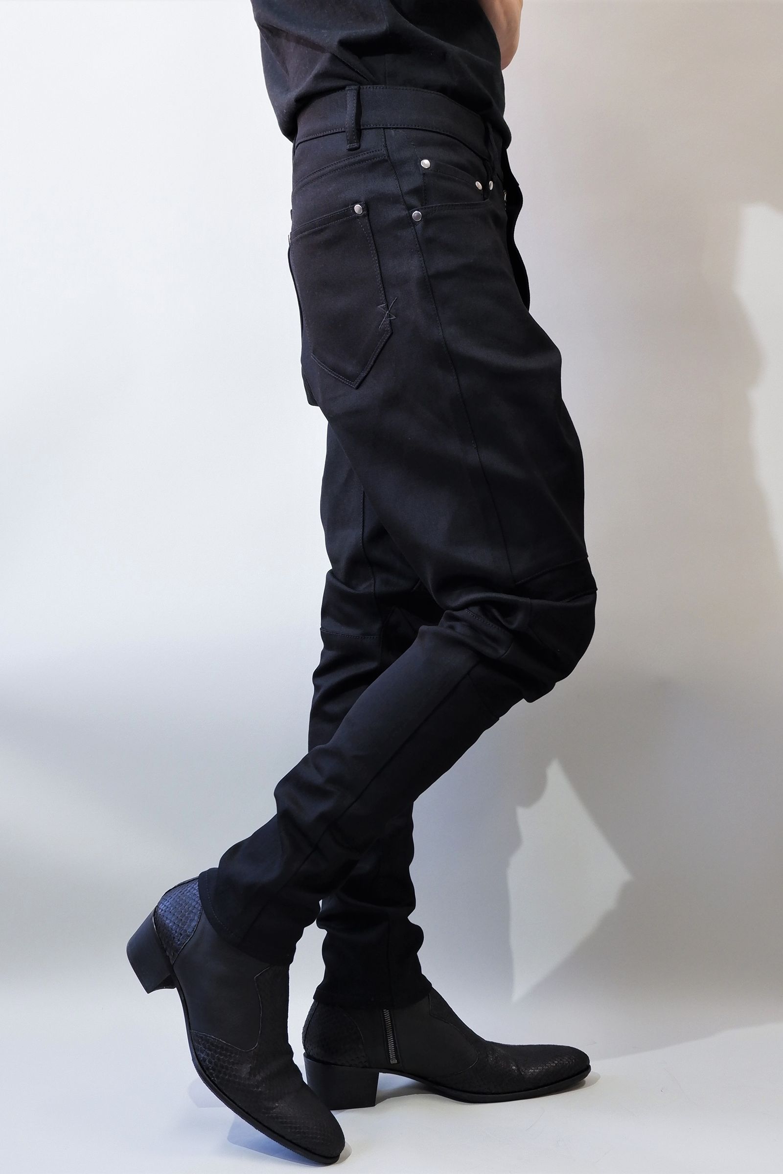 Supima High Power Stretch Denim Semi Sarouelセミサルエル Pants / BLACK 【ys Yuji SUGENO】