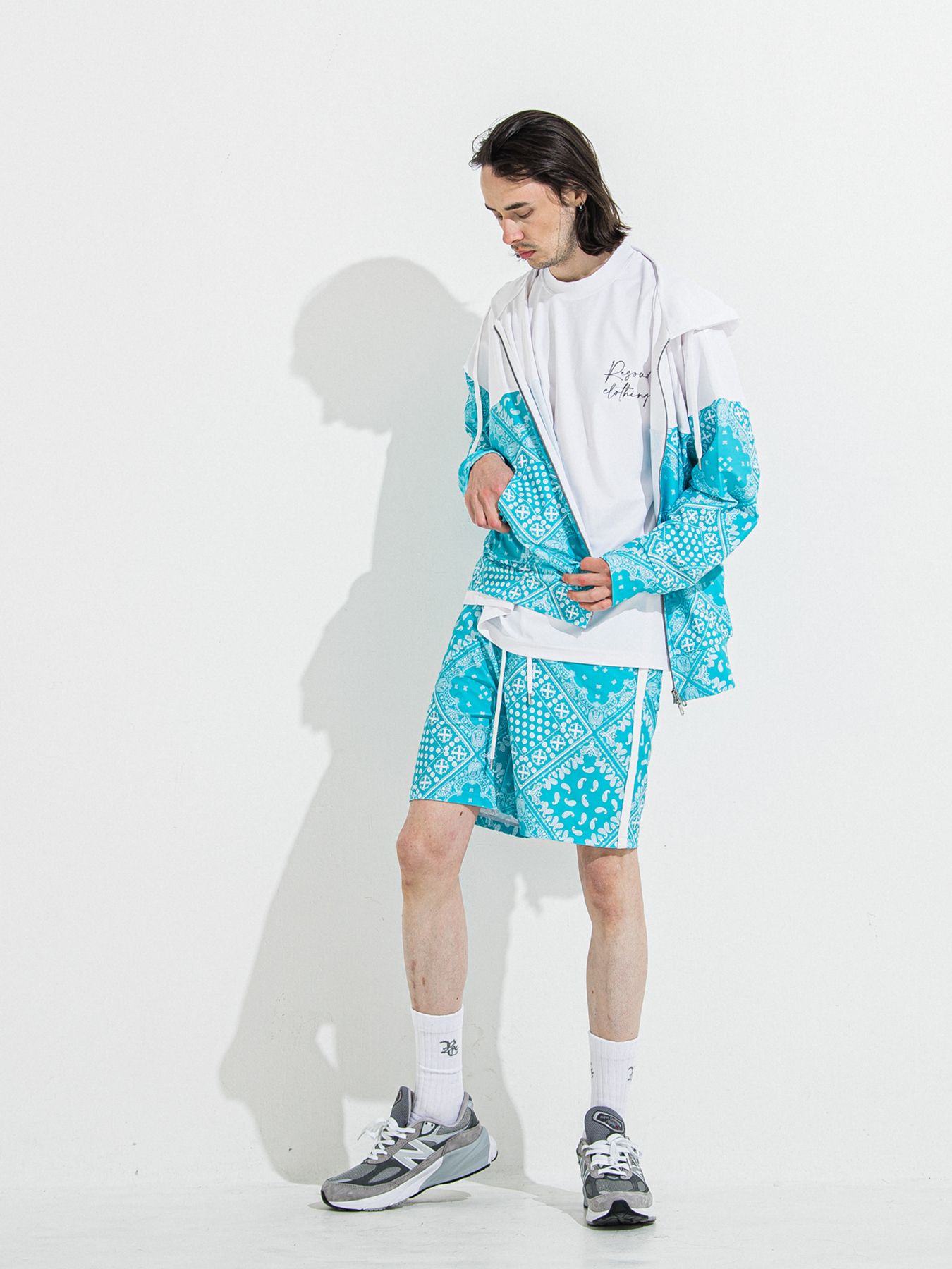 【予約品 】RASH OVER ZIPUP HOODIE / ラッシュガード オーバーサイズジップアップパーカー / バンダナブルーグリーン