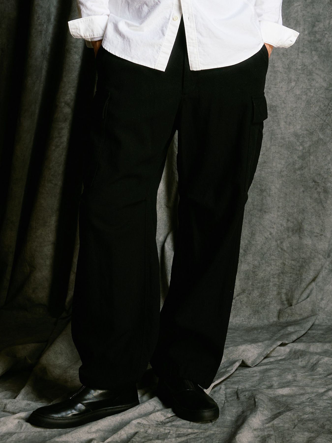 【予約品 4月19日(日) 18時締切】natural blend wool easy cargo / ナチュラルブレンドウール イージーカーゴパンツ / ブラック