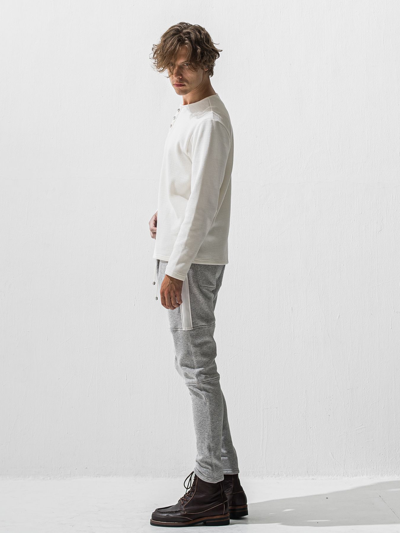 【予約品 9月6日(日) 締切】VELOURS FLEECE THERMAL HENRY / 裏起毛 ハニカムサーマル ヘンリーネック / ホワイト