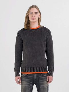 コットンクルーネックセーター / ブラックウオッシュ加工