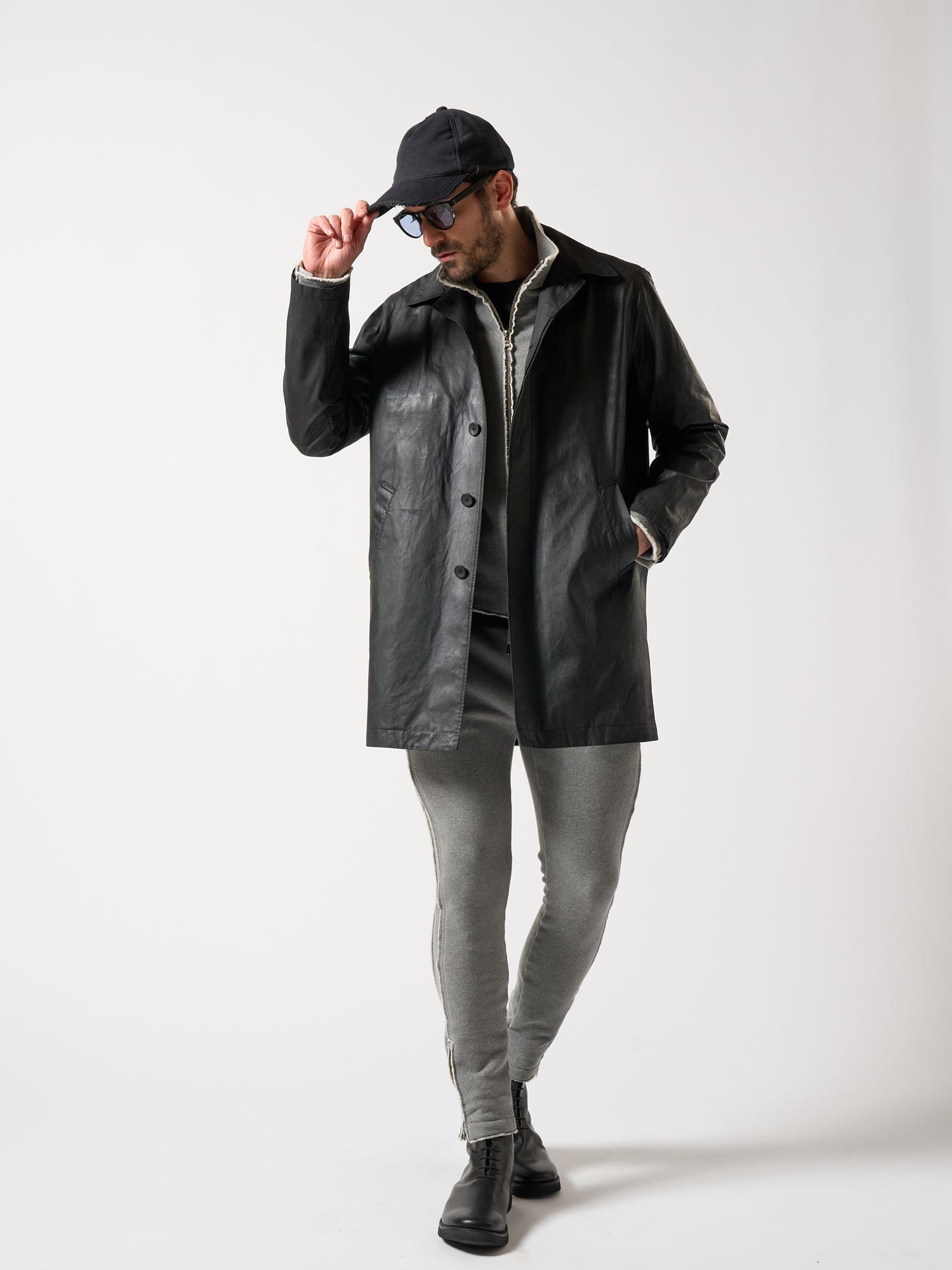 【予約品】 hem zip seam pants / スリムパンツ / グレー