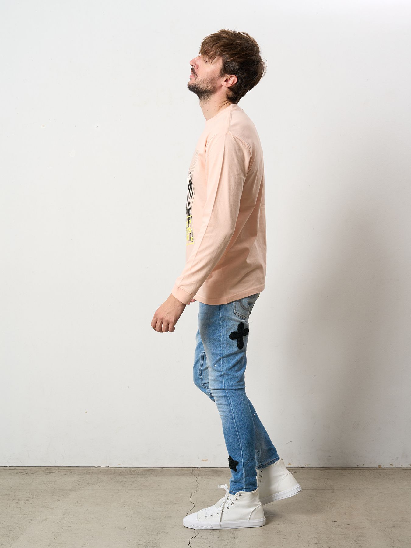 【予約品 5月8日(木) AM10時 締切】 5.6ozコットン天竺 LOST HEARTS シークインLS Tシャツ / ペールピンク