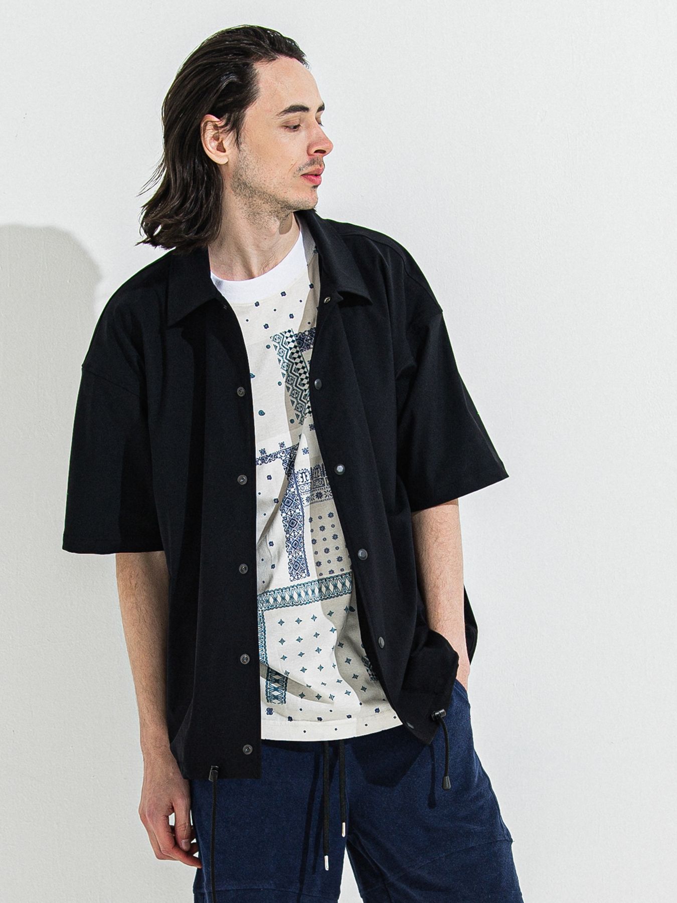 【予約品】NYLON HALF COACH JACKET / ナイロンハーフコーチジャケット / ブラック