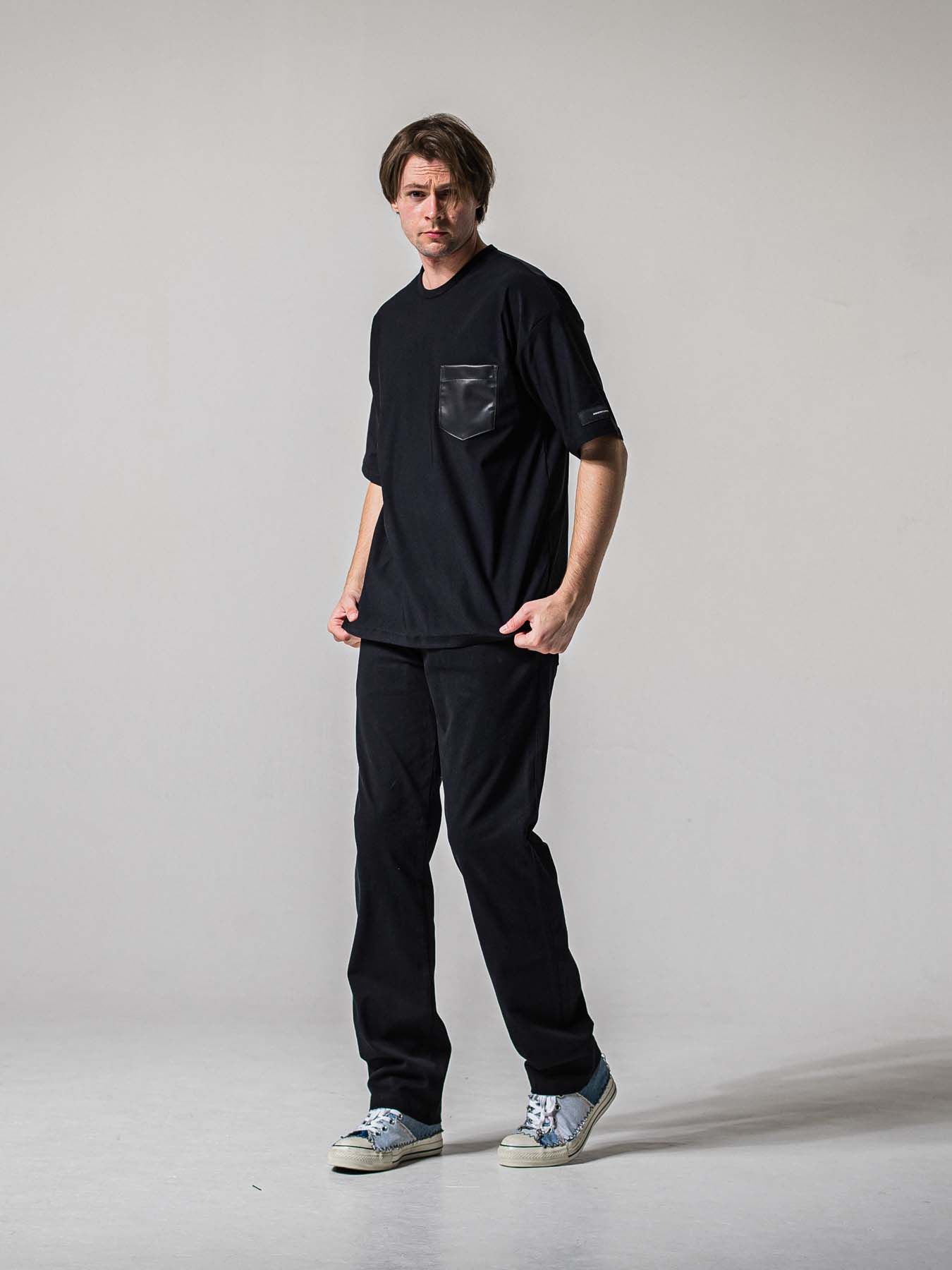 【予約品 11月16日(日) 締切】DENIM JERSEY WIDE PT / デニムジャージ セミワイドシルエット ワンタックイージーパンツ / ブラック