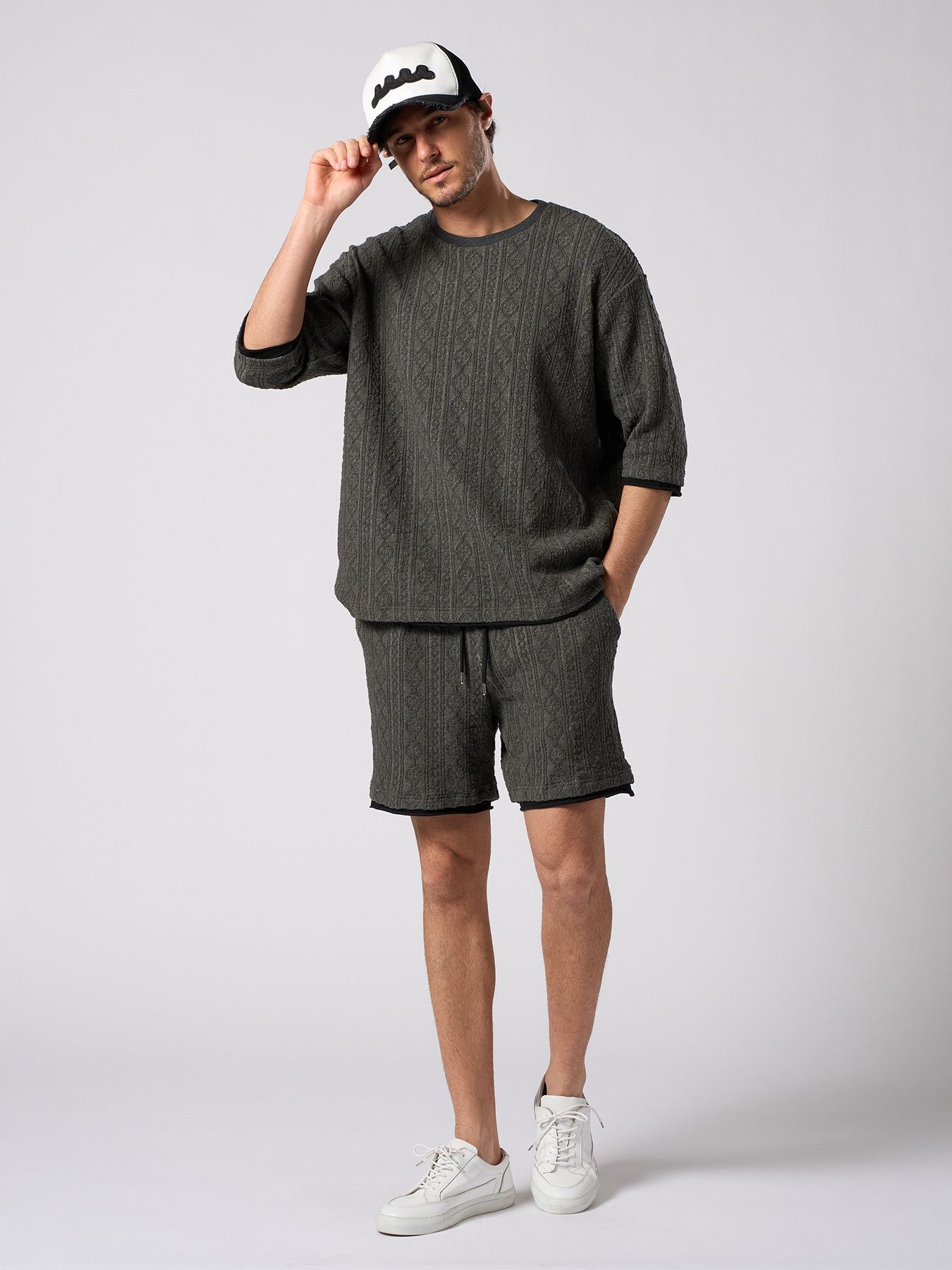 【予約品 1月25日(日) 締切】jacquard summer knit H/S / ジャガード サマーニット ハーフスリーブ / ブラック