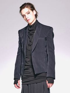 《予約品》I様専用 ShortPeackedJacket / スエードサテンショートジャケット / ブラック