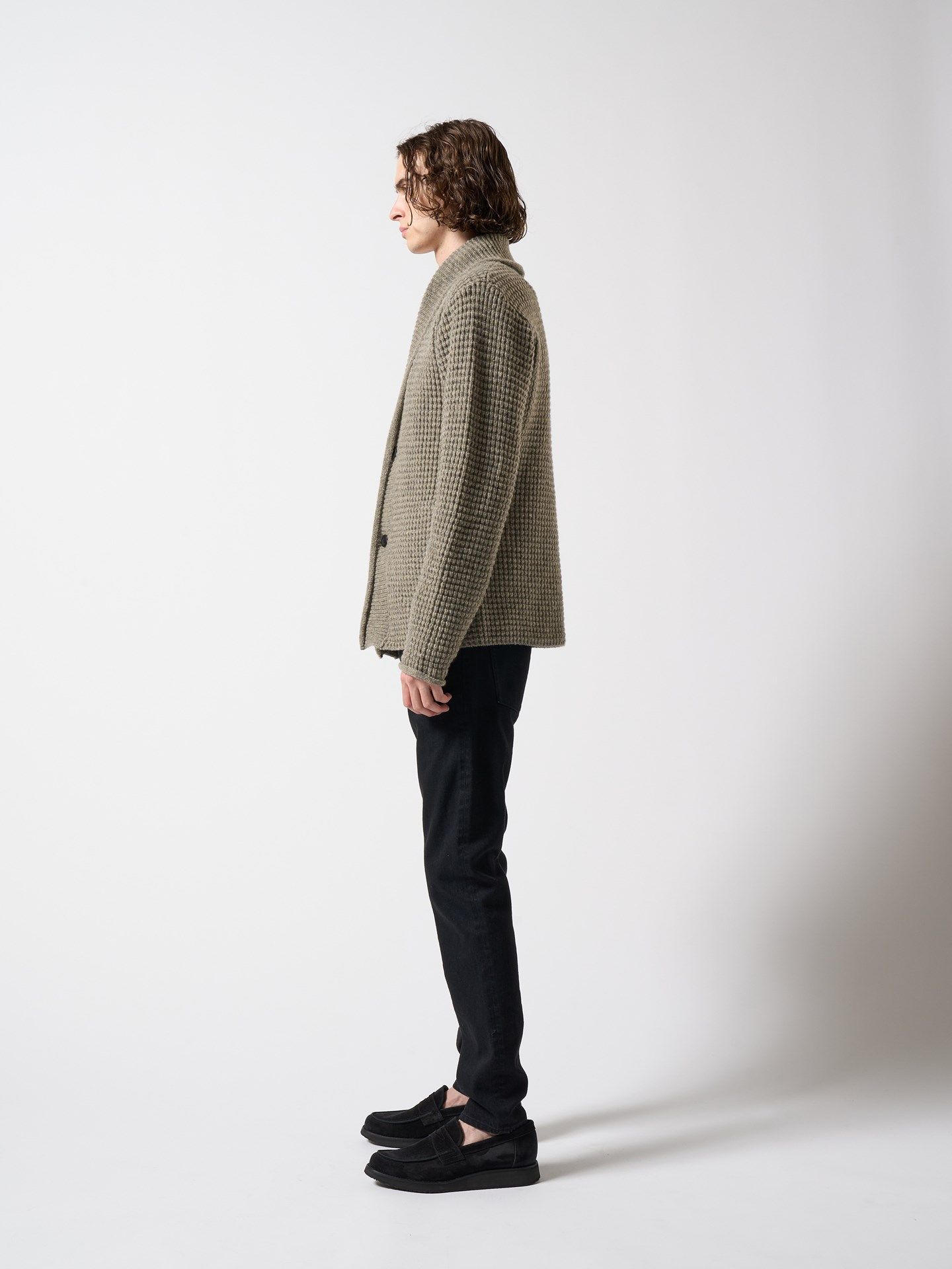 【予約品】 lomond shawl collar cardigan / カーディガン / グレー×ホワイト