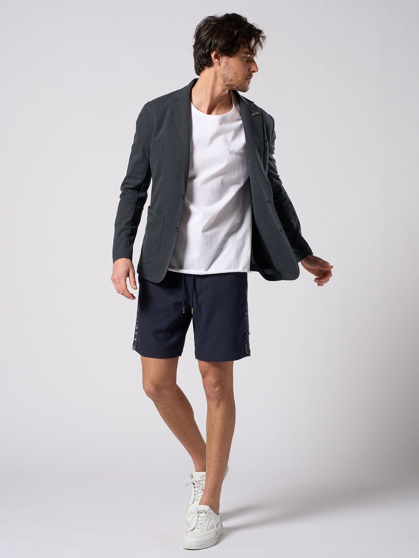 【予約品 1月25日(日) 締切】bandana print panel shorts / バンダナプリントパネル ショーツ / ネイビー