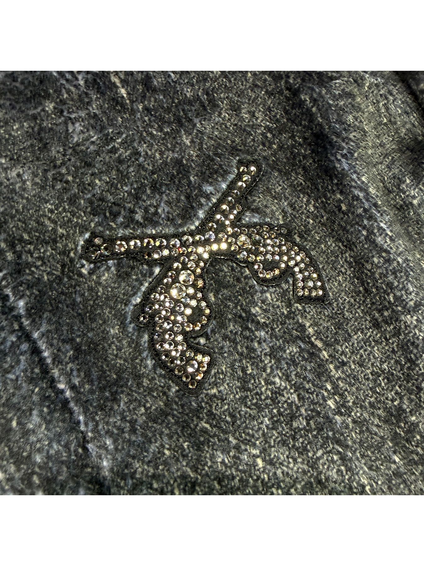 【予約品 3月9日(月) 18:00 締切】FLEECE DENIM VEST A / クリスタルクロスガン デニムプリント フリース ベスト / ブラック