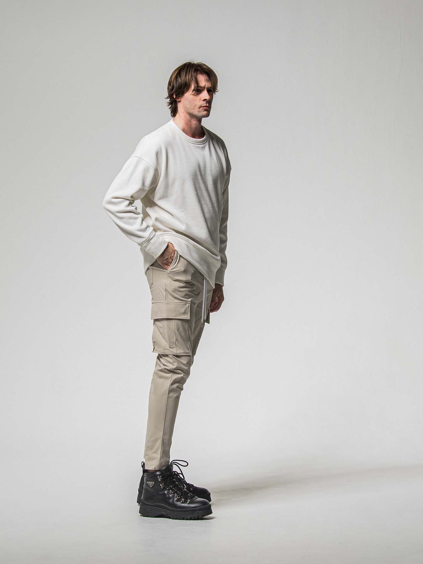【予約品 8月31日(日) 締切】VELOURS FLEECE THERMAL LOOSE TRAINER / ベロアフリース サーマル ルーズトレーナー / ホワイト