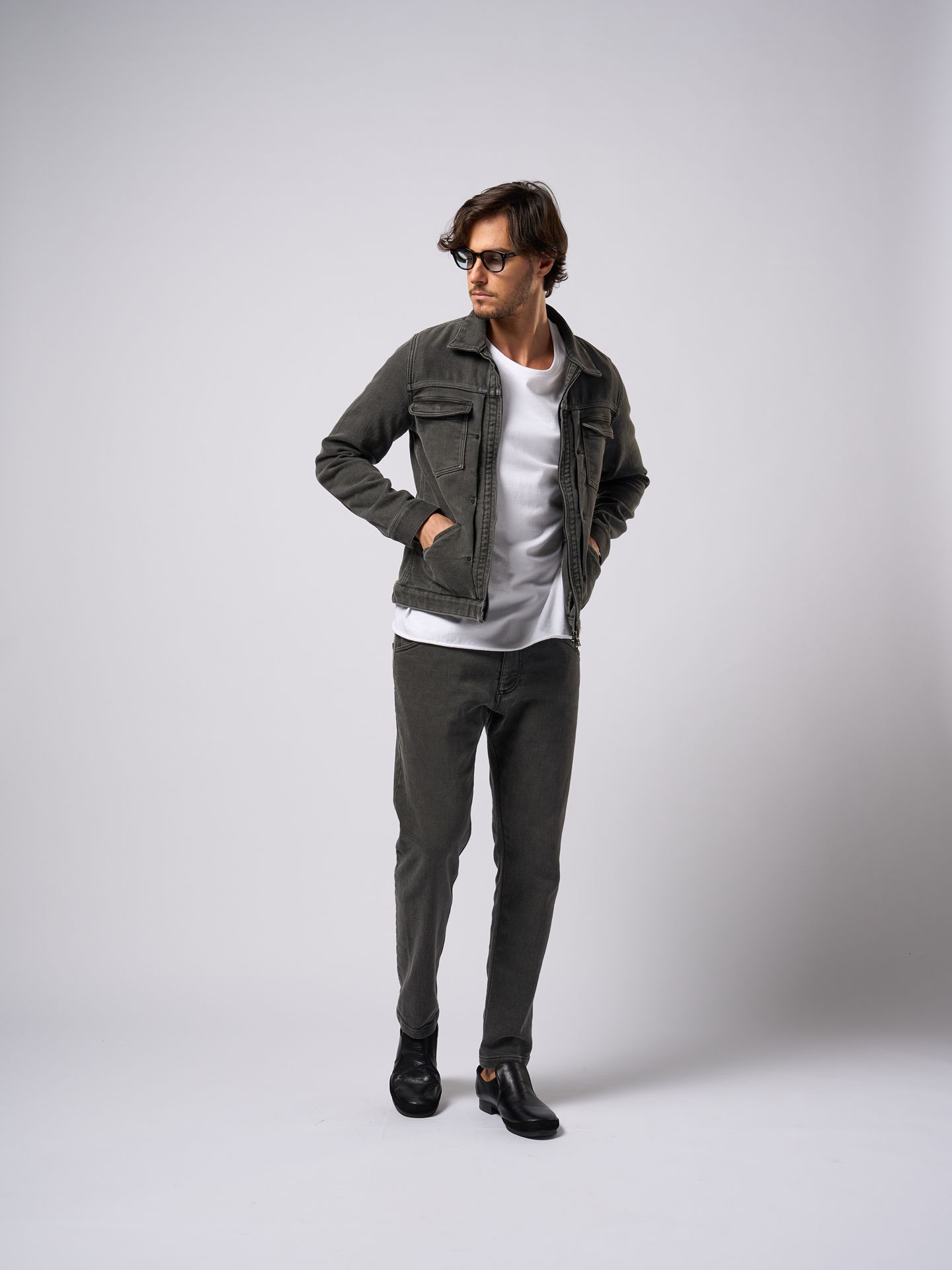 【予約品9月19日 10時締め】 denim jersey zip blouson / ブルゾン / usedブラック