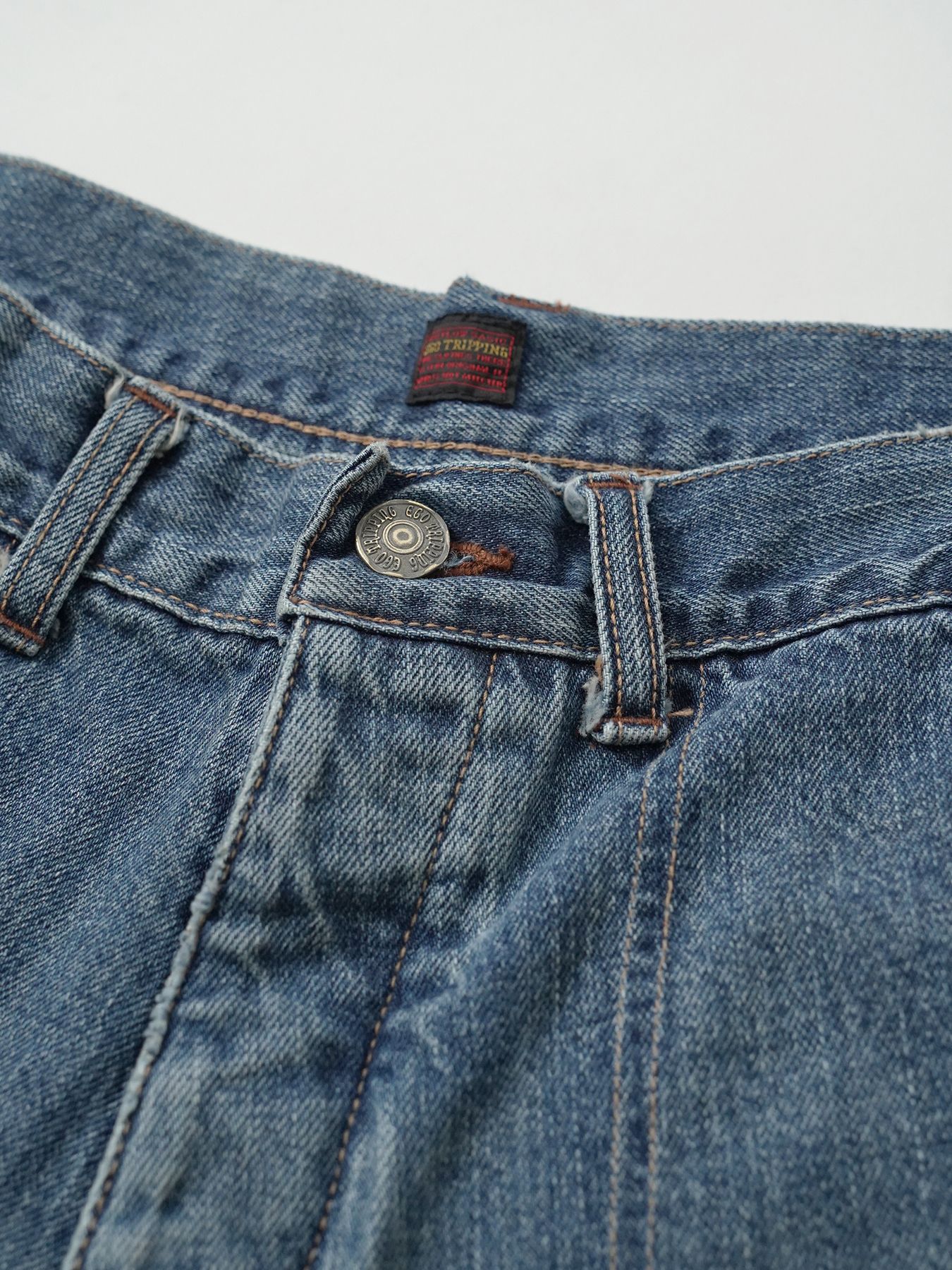 【予約品 5月6日(水) 締切】USN-DENIMTROUSERS damage / ダメージ加工 デニムミリタリーパンツ / インディゴ × 金茶ステッチ 淡