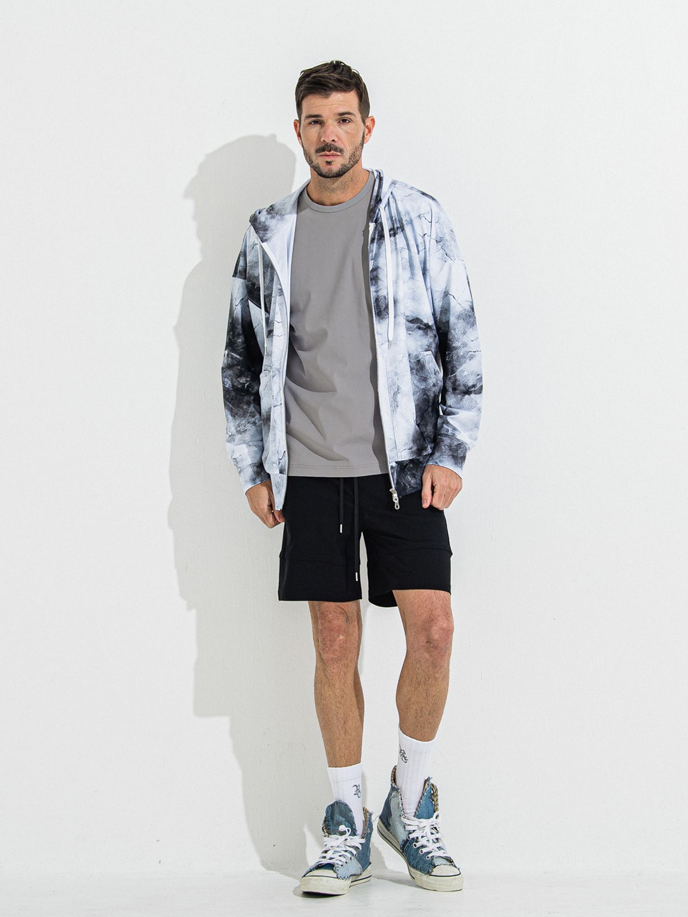 【予約品】RASH OVER ZIPUP HOODIE / ラッシュガード オーバーサイズジップアップパーカー / マーブルホワイト